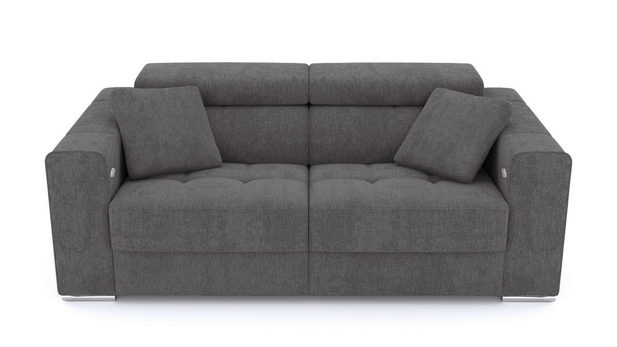 SOFA QUARTZ 3-Sitzer mit 2 Relaxfunktionen, dunkelgrau - Dunkelgrau/Silberfarben, Holzwerkstoff/Textil (204/80/102cm) - Courtois Laville