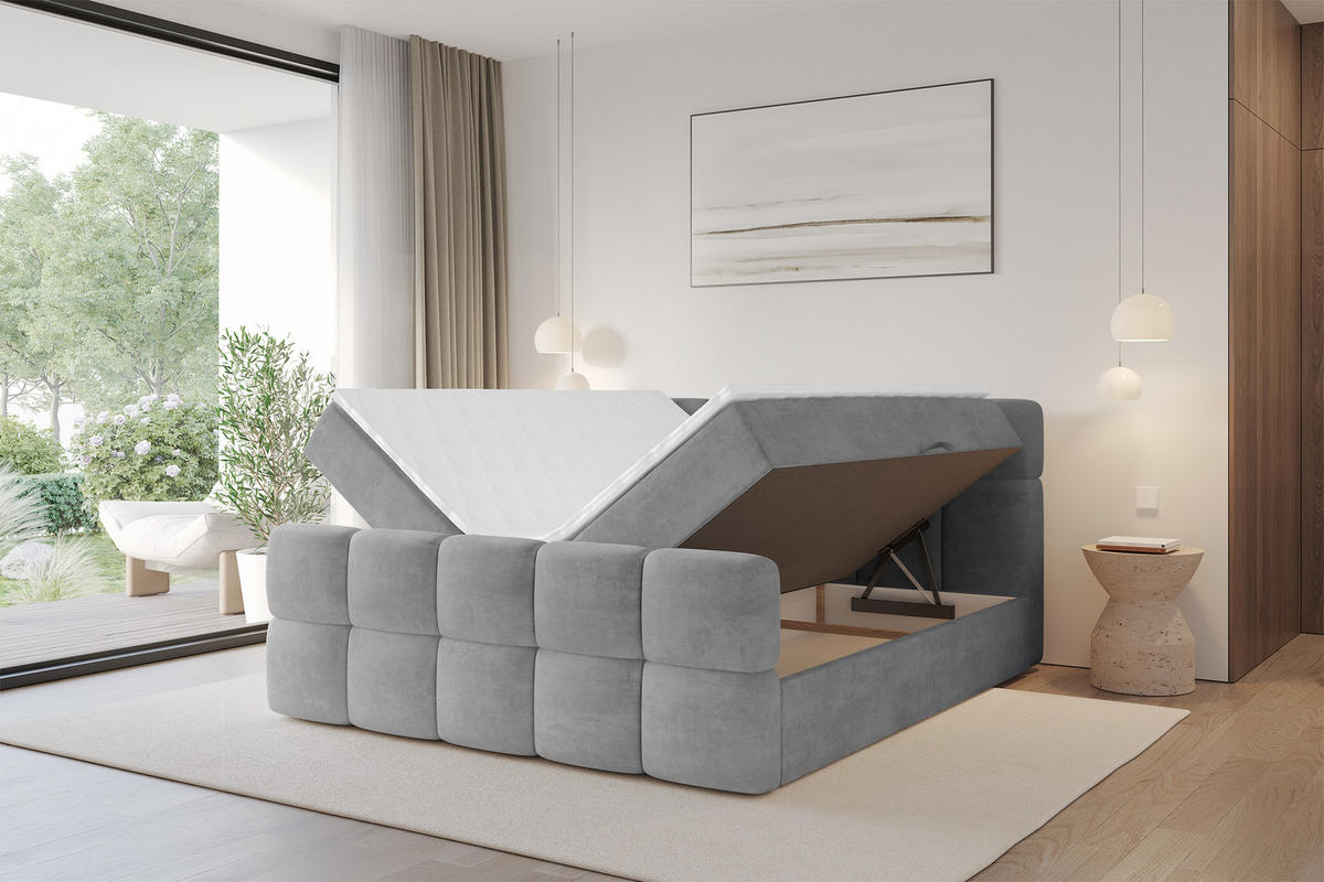 BOXBETT mit Matratze H4 - FAMA-Z - 180x200 cm Grau Monolith - Graphitfarben, Holzwerkstoff (180/200cm) - ALTDECOR