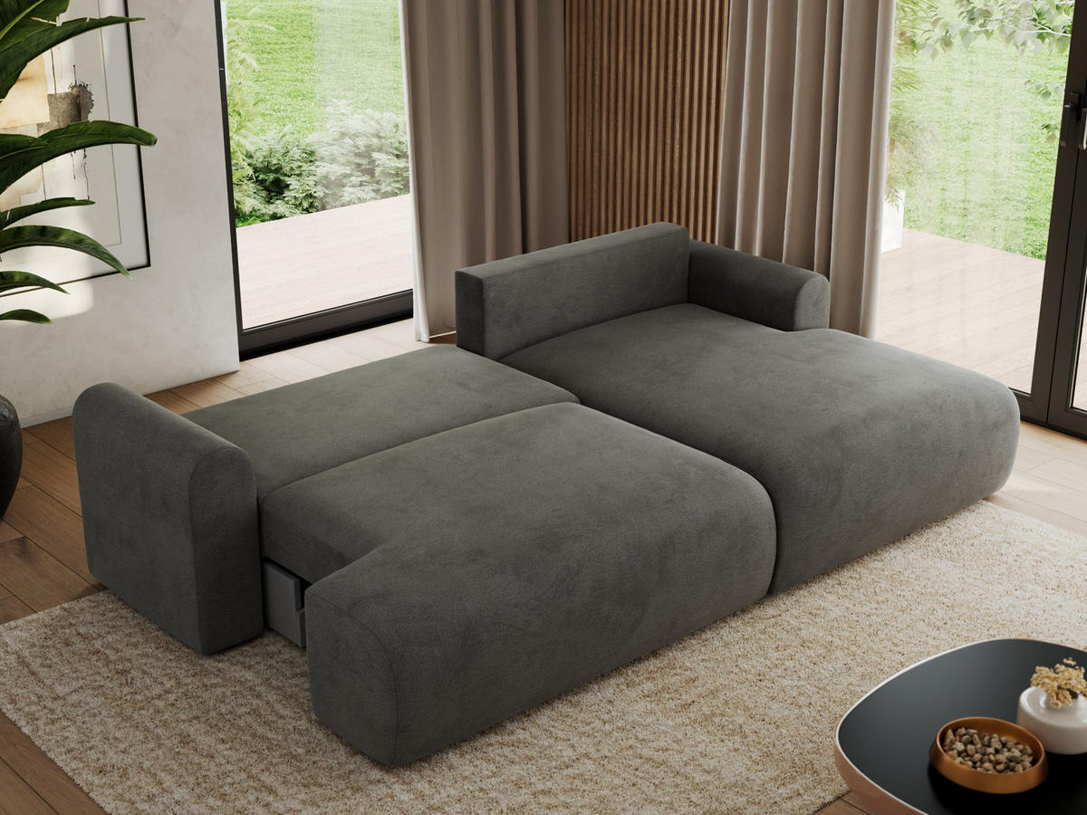 ECKSCHLAFSOFA TONO L Dunkelgrau Velvet - rechts - Dunkelgrau/Schwarz, Kunststoff/Textil (150/260cm) - MKS