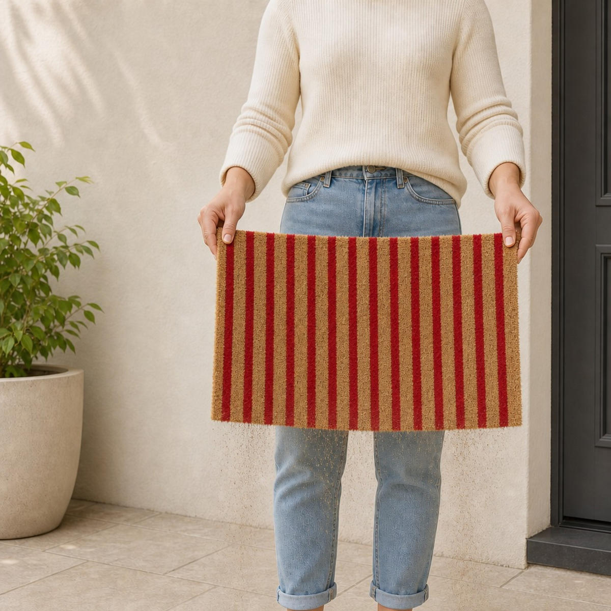 FUSSMATTE Rot Natur Kokos rutschfest 60x40 cm - Multicolor, Kunststoff/Textil (60/40cm) - Relaxdays