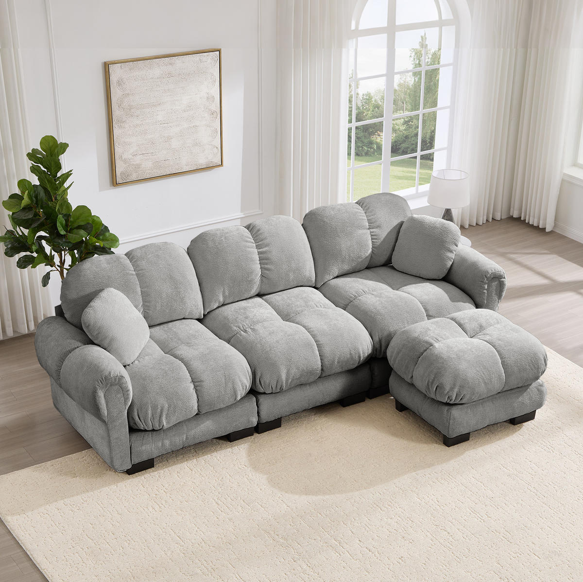 SOFA 3-Sitzer L-Form Chenille Hellgrau - Hellgrau, Holz (149/260cm) - Meubliv