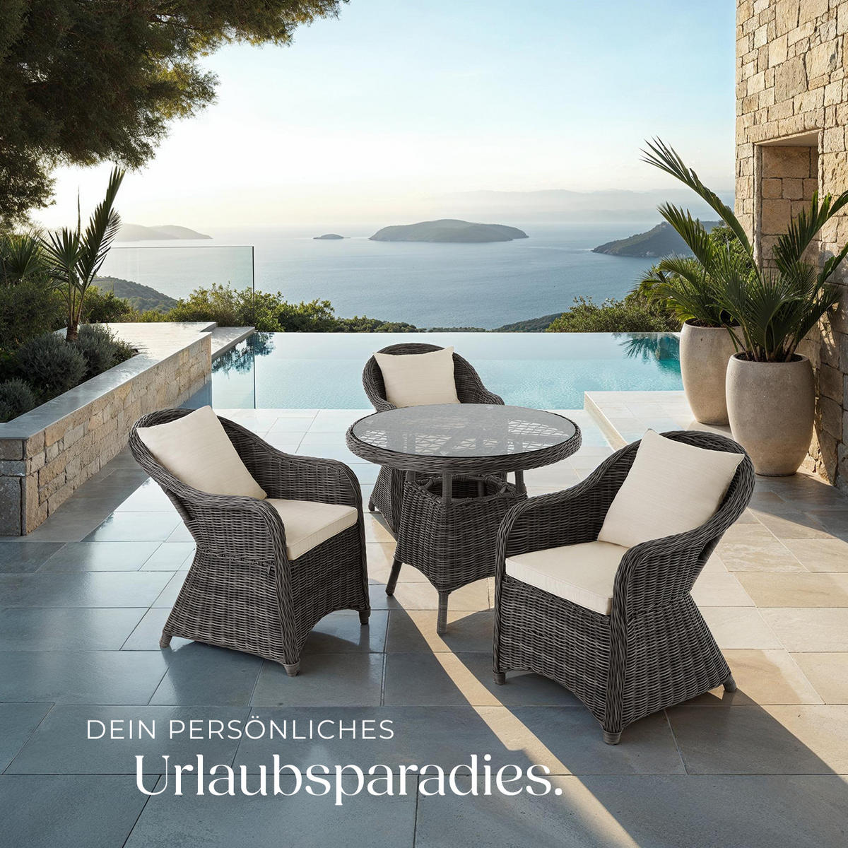 RATTAN SITZGRUPPE Zürich,Stühle vormontiert,grau - Grau, Kunststoff - tectake