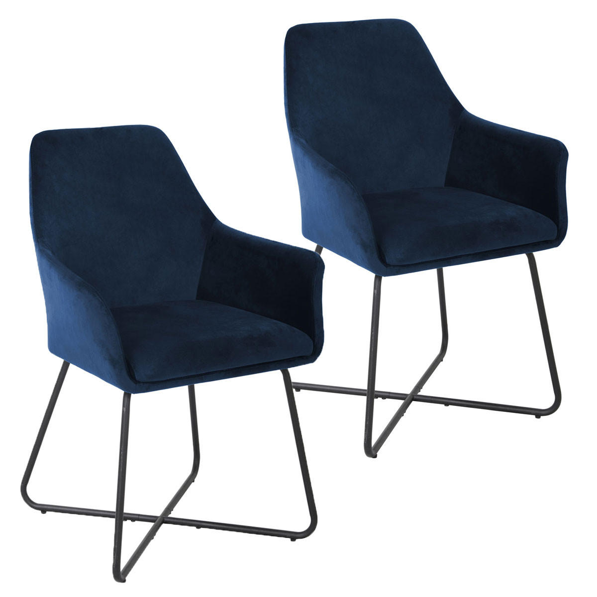 ESSZIMMERSTUHL JOSIE Dining 2er Set Samt Dunkelblau - Schwarz/Dunkelblau, Textil (59/88/58cm) - SVITA