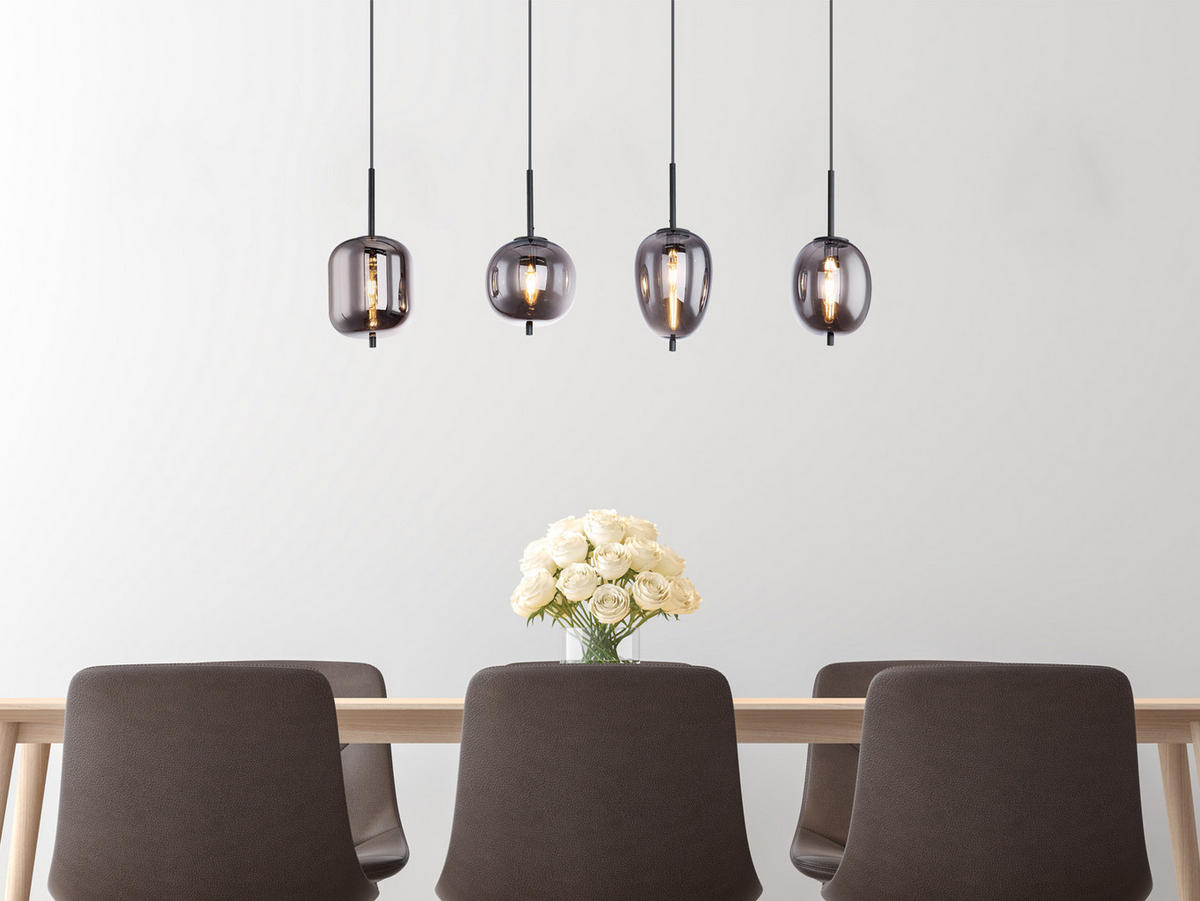 LED-PENDELLEUCHTE Breite 100cm, Glaskugeln Rauchglas - Schwarz, Glas/Metall (19/100/120cm) - meineWunschleuchte