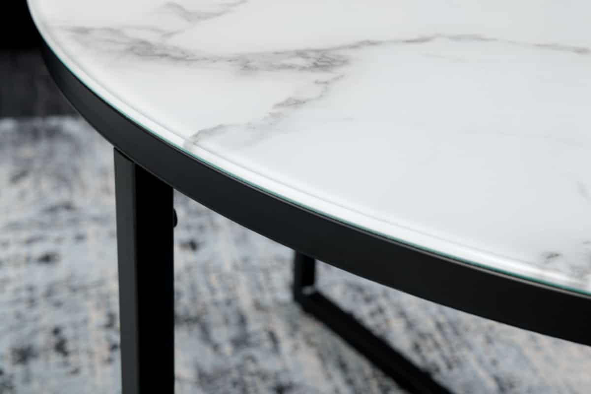 COUCHTISCH BOUTIQUE Marmor rund Weiß 80cm - Schwarz/Weiß, Glas/Metall (80/80/45cm) - riess-ambiente