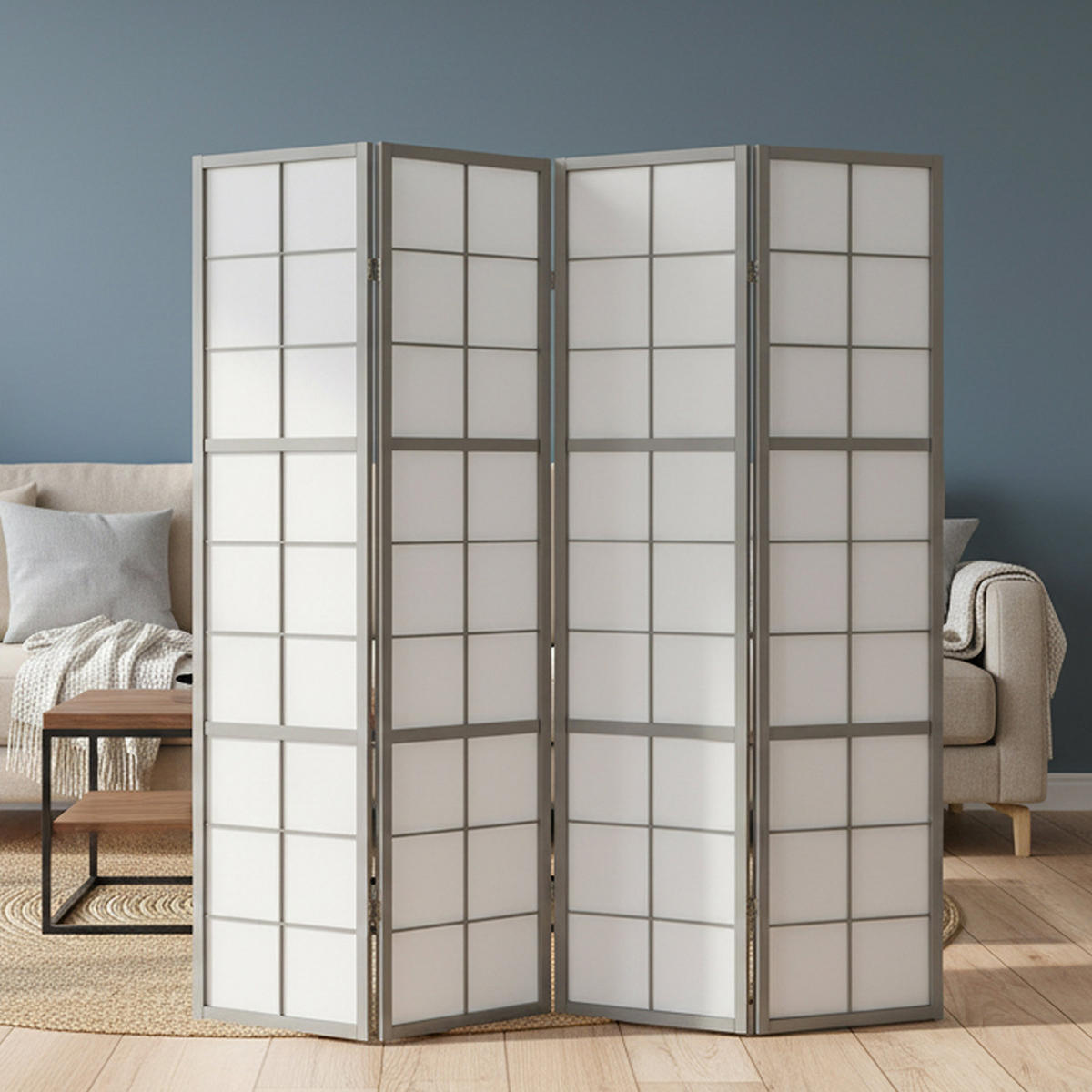PARAVENT 4-tlg 176/179 cm Grau Holz Shoji - Grau, Holz (176/179/2cm) - Homestyle4u
