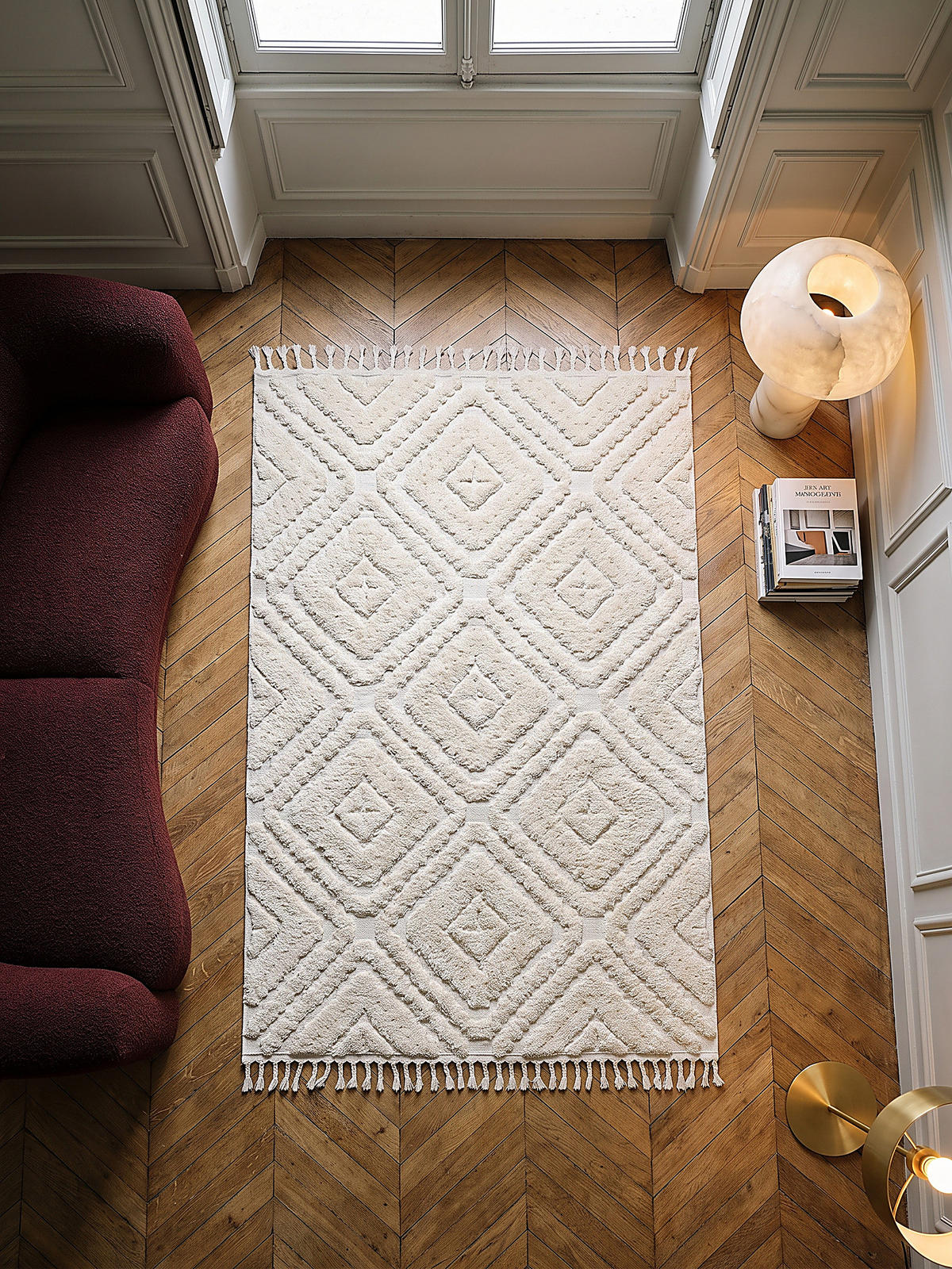 HOCHFLORTEPPICH, mit Fransen, TALLA, Rautenmuster, Creme, 200 x 300 cm - Beige, Textil (200/300cm) - KADIMA DESIGN
