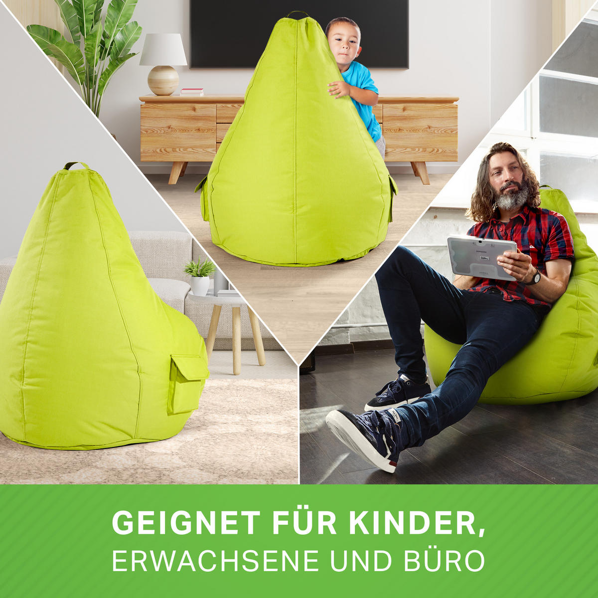 SITZSACK Lounge Chair "Cozy" 80x70x90cm - Hellgrün, Textil (70/90/80cm) - Green Bean