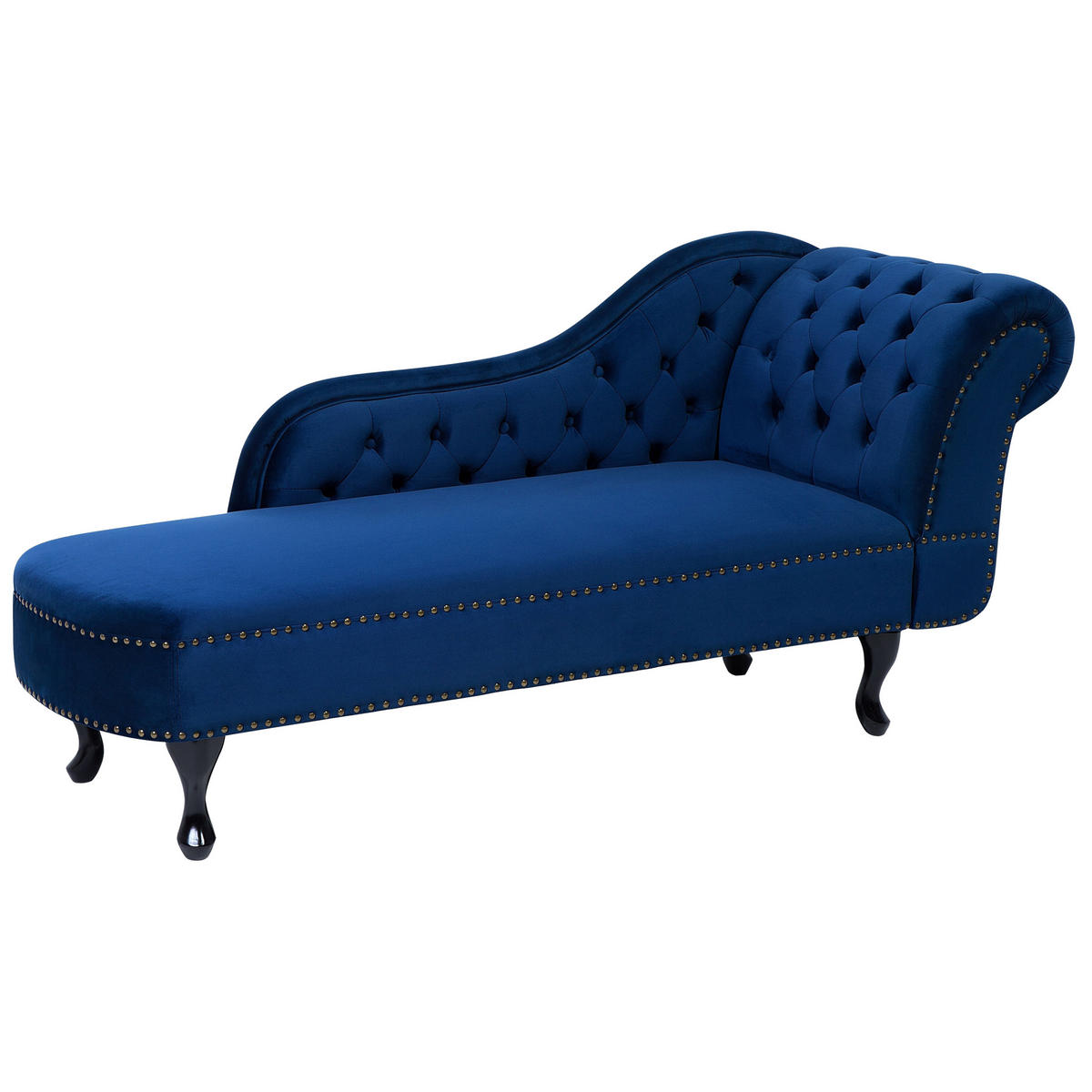 CHAISELONGUE Samtstoff blau rechtsseitig Nimes - Blau/Dunkelbraun, Textil (170/79/61cm) - Beliani