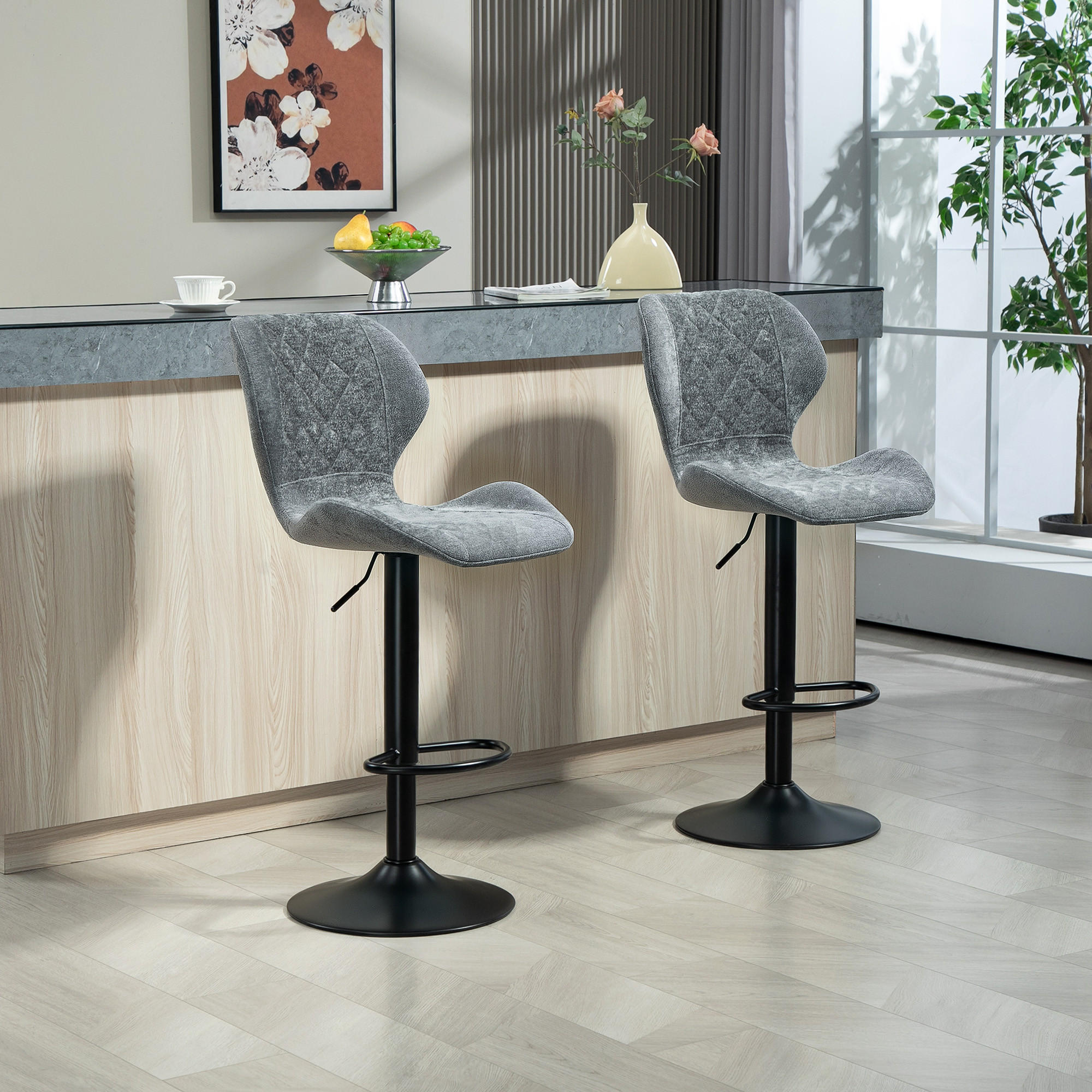 BARHOCKER 2er Set, Höhenverstellbar, Dunkelgrau - Dunkelgrau, Kunststoff (51.5/112/48cm) - HOMCOM