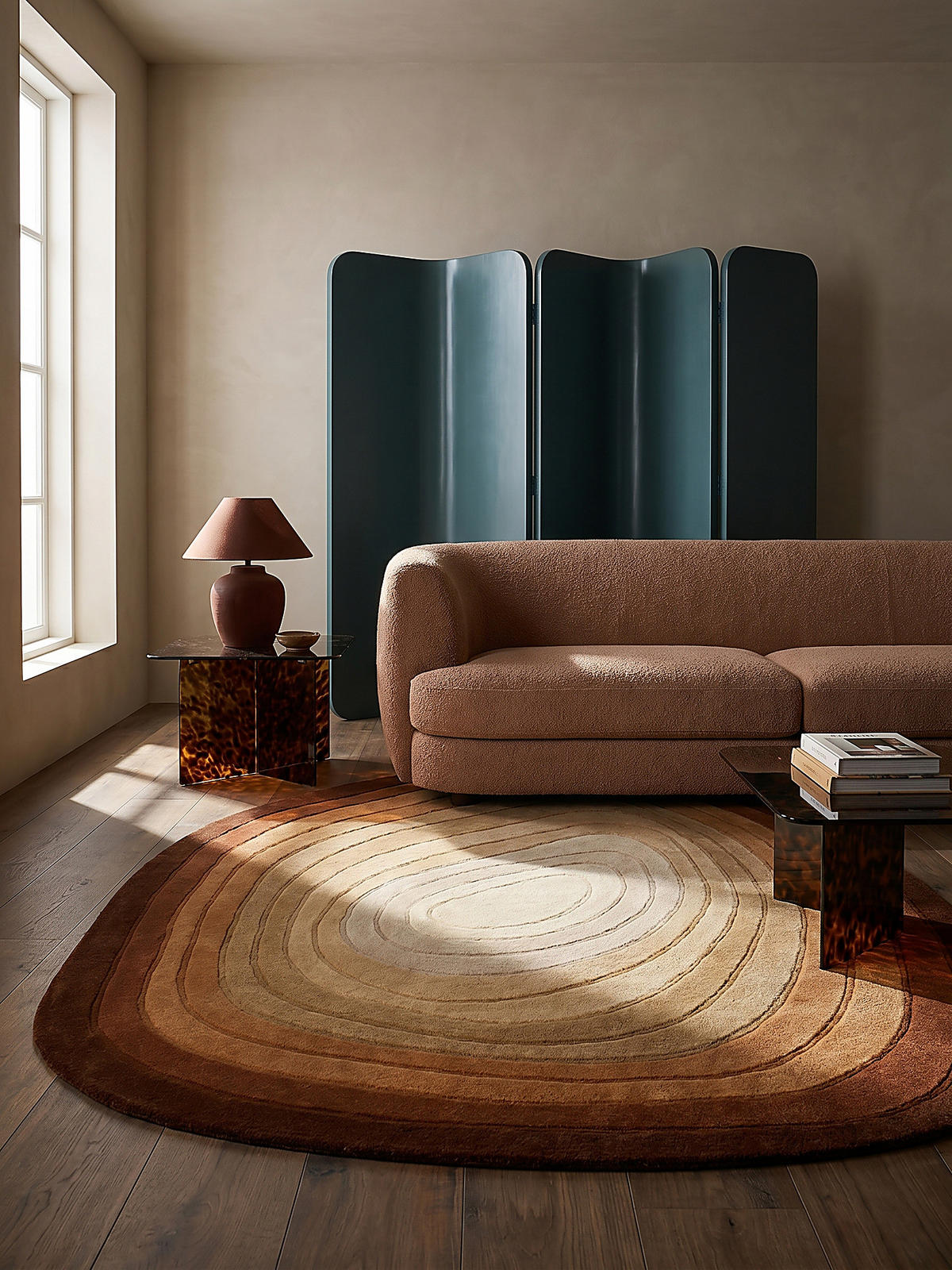 TEPPICH Wolle, Organische Form, Ombre Farbverlauf, Handgefertigt, Hoch-Tief-Flor-Effekt Terrakotta Oval 200x290 - Orange, Textil (290/200cm) - KADIMA DESIGN