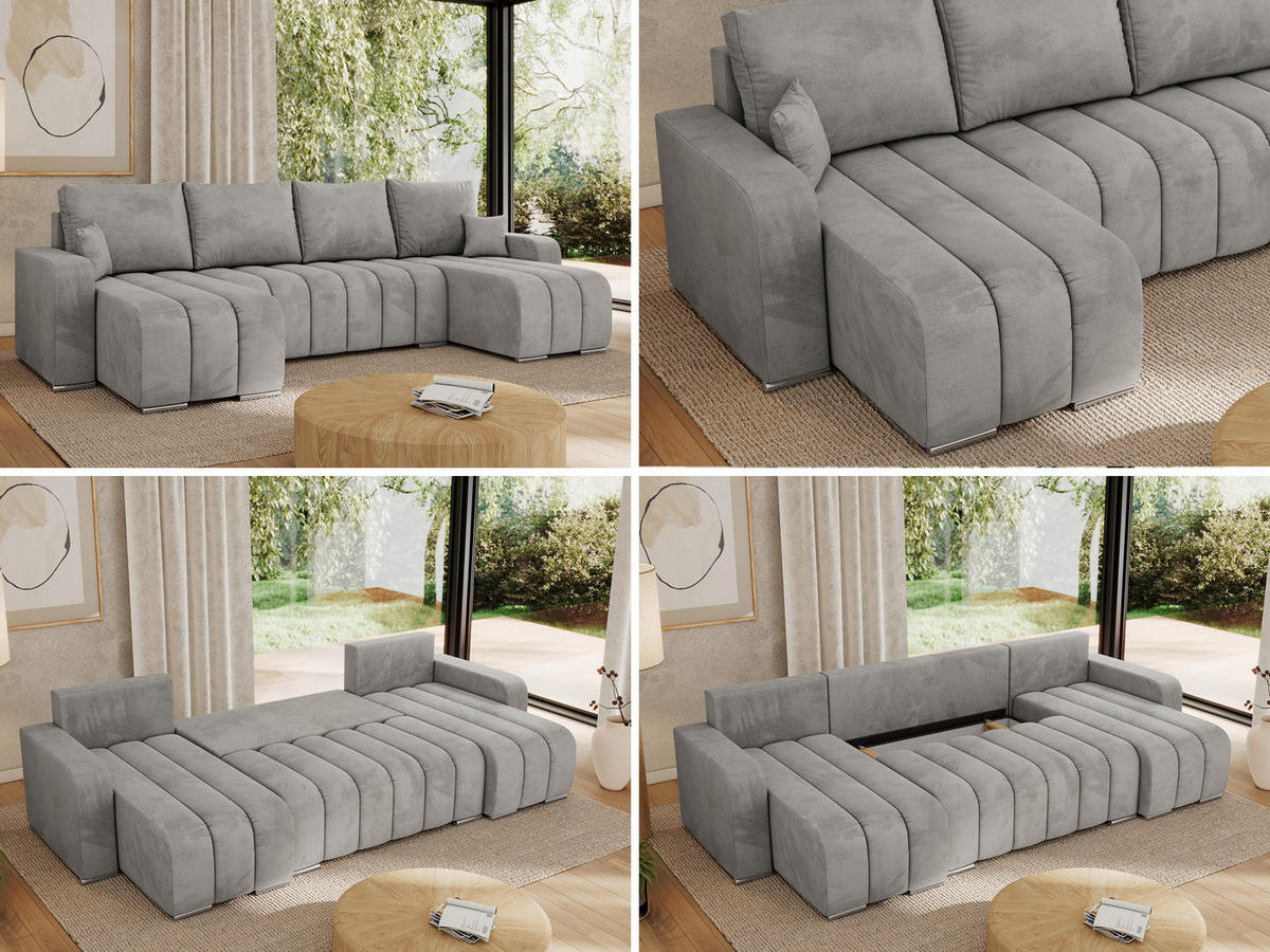 WOHNLANDSCHAFT KIRASSO U Hellgrau Velvet - Hellgrau/Grau, Textil/Metall (320/86/147cm) - MKS