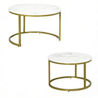 COUCHTISCH-SET 2-teilig Weiß/Gold Marmoroptik rund - Goldfarben/Weiß, Holzwerkstoff/Metall (74/74/46.3cm)