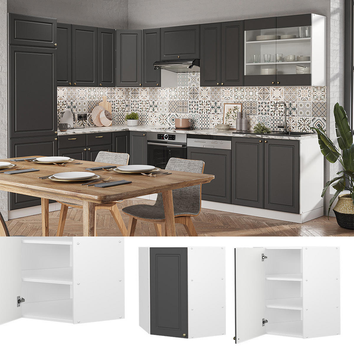 ECKHÄNGESCHRANK Fame-Line Anthrazit-Gold 57 cm - Anthrazit/Weiß, Holzwerkstoff (57/72/34.1cm) - Vicco