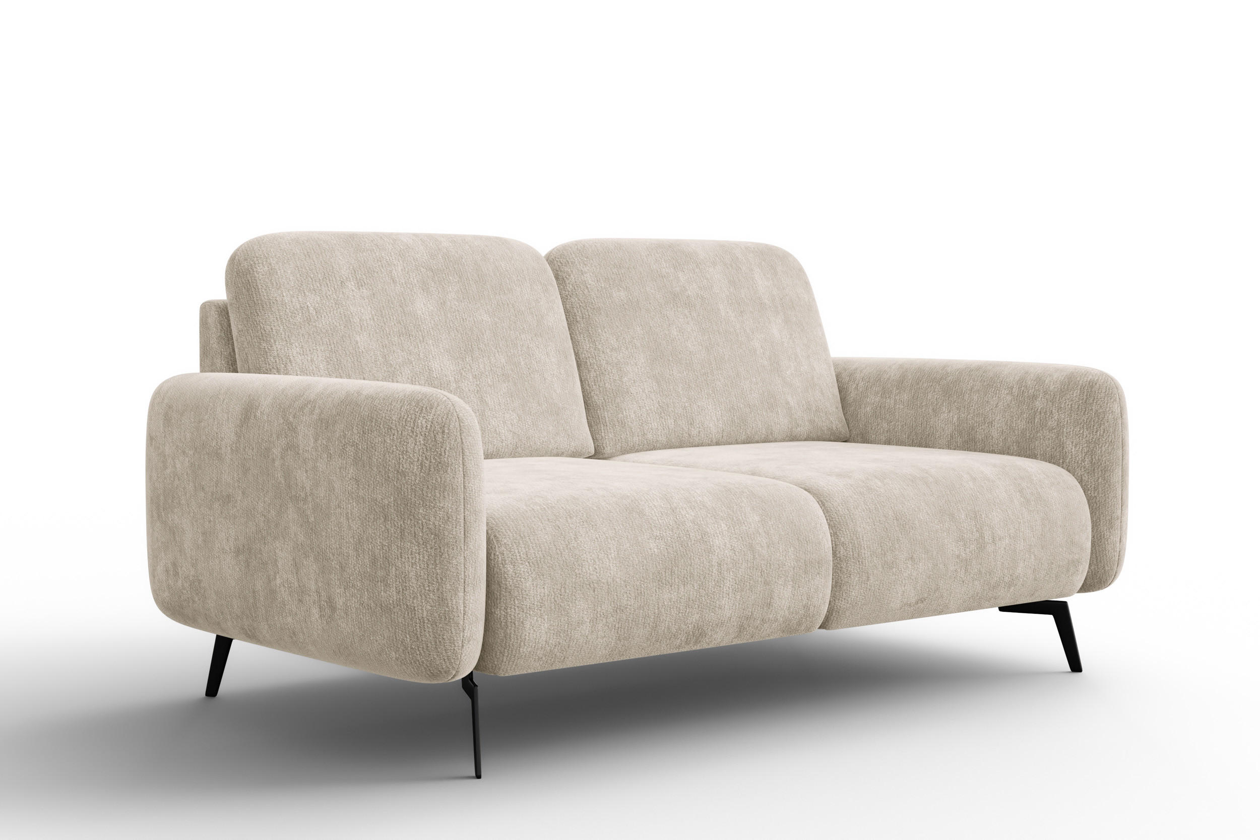 SOFA FEBE 2-Sitzer, cremefarbener Chenille-Stoff - Creme/Schwarz, Holz/Textil (160/82/96cm) - Wozimo