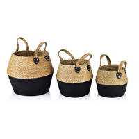 KORB Bali 3er Set schwarz 38/38/34cm Seegras - Schwarz, Naturmaterialien/Kunststoff (38/34/38cm) - Mondex