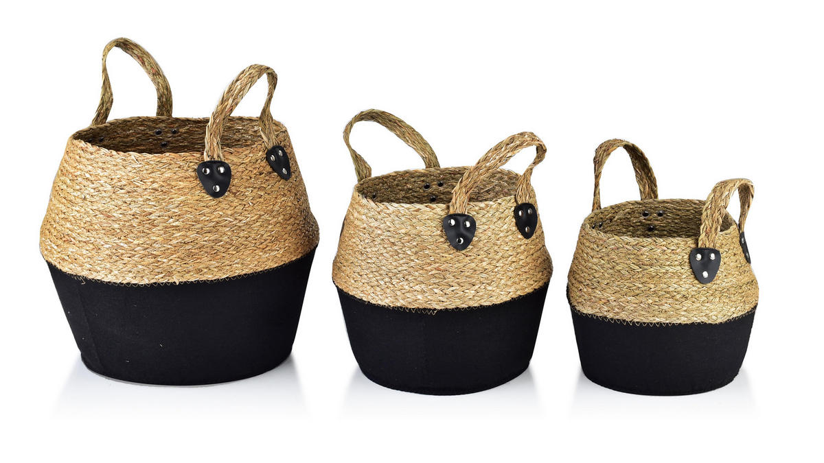 KORB Bali 3er Set schwarz 38/38/34cm Seegras - Schwarz, Naturmaterialien/Kunststoff (38/34/38cm) - Mondex