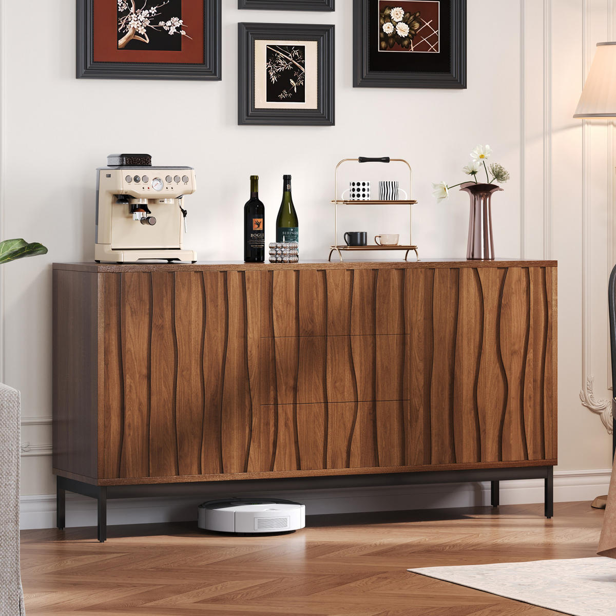 SIDEBOARD 150 cm, 3 Schubladen, Mid-Century, Eiche Dunkel - Kastanienfarben, Holz (150/80/40cm)