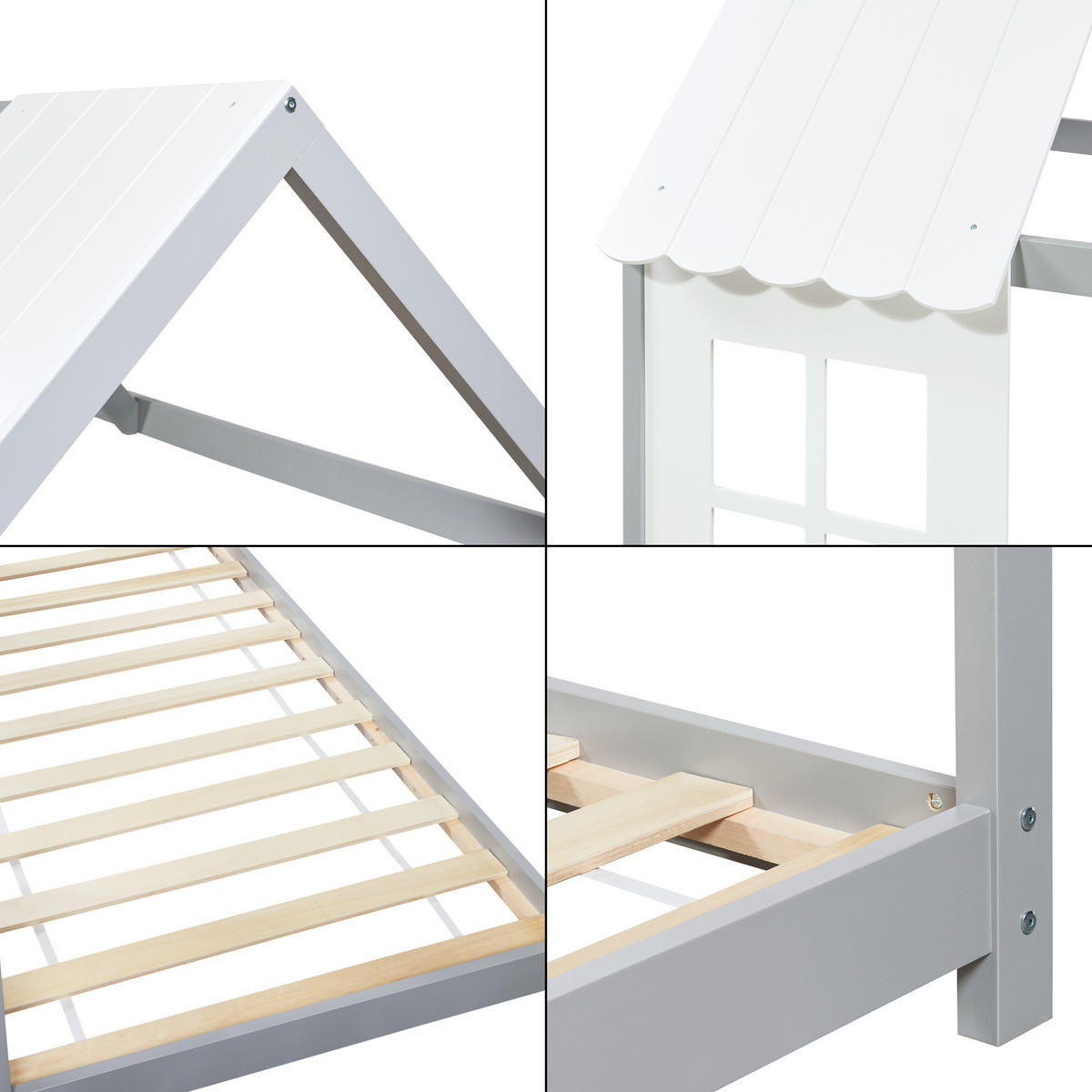 HAUSBETT Tostedt - Weiß/Grau, Holz/Holzwerkstoff (90/200cm) - [en.casa]