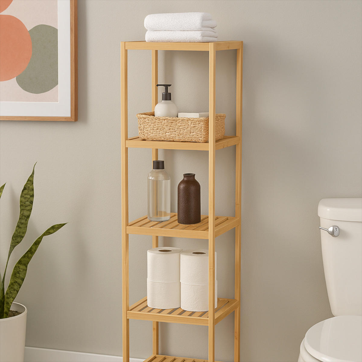 REGAL Bambus Naturfarbe 5 Ablagen 140/34/33 cm - Naturfarben, Holz (34/140/33cm) - Begryf