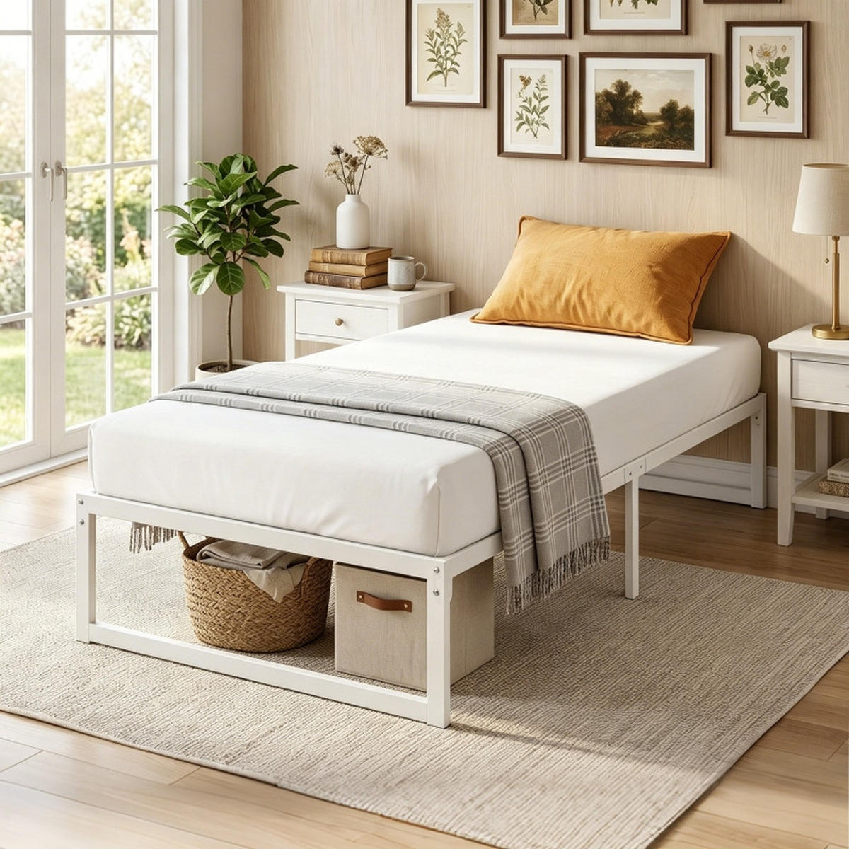 BETTGESTELL 90/200 cm DE-32876 mit Stauraum und Stahl-Lattenrost Weiß - Weiß, Metall (90/200cm) - ComfortXL