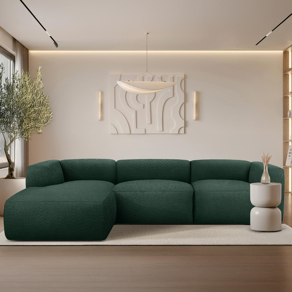 ECKSOFA LINKS BUFFO, Dunkelgrün - Dunkelgrün, Holz/Holzwerkstoff (285/176cm) - KONSIMO®