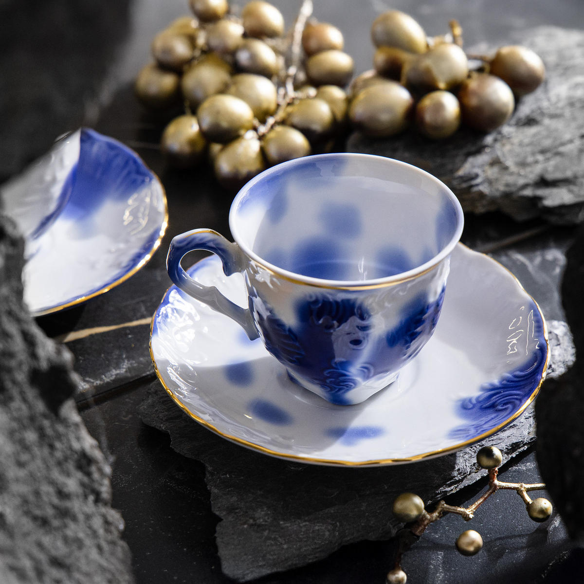 KAFFESERVICE CMIELOW ROCOCO Kaffetassen-Set - Blau/Weiß, Keramik (12.5/6/12.5cm) - KONSIMO®