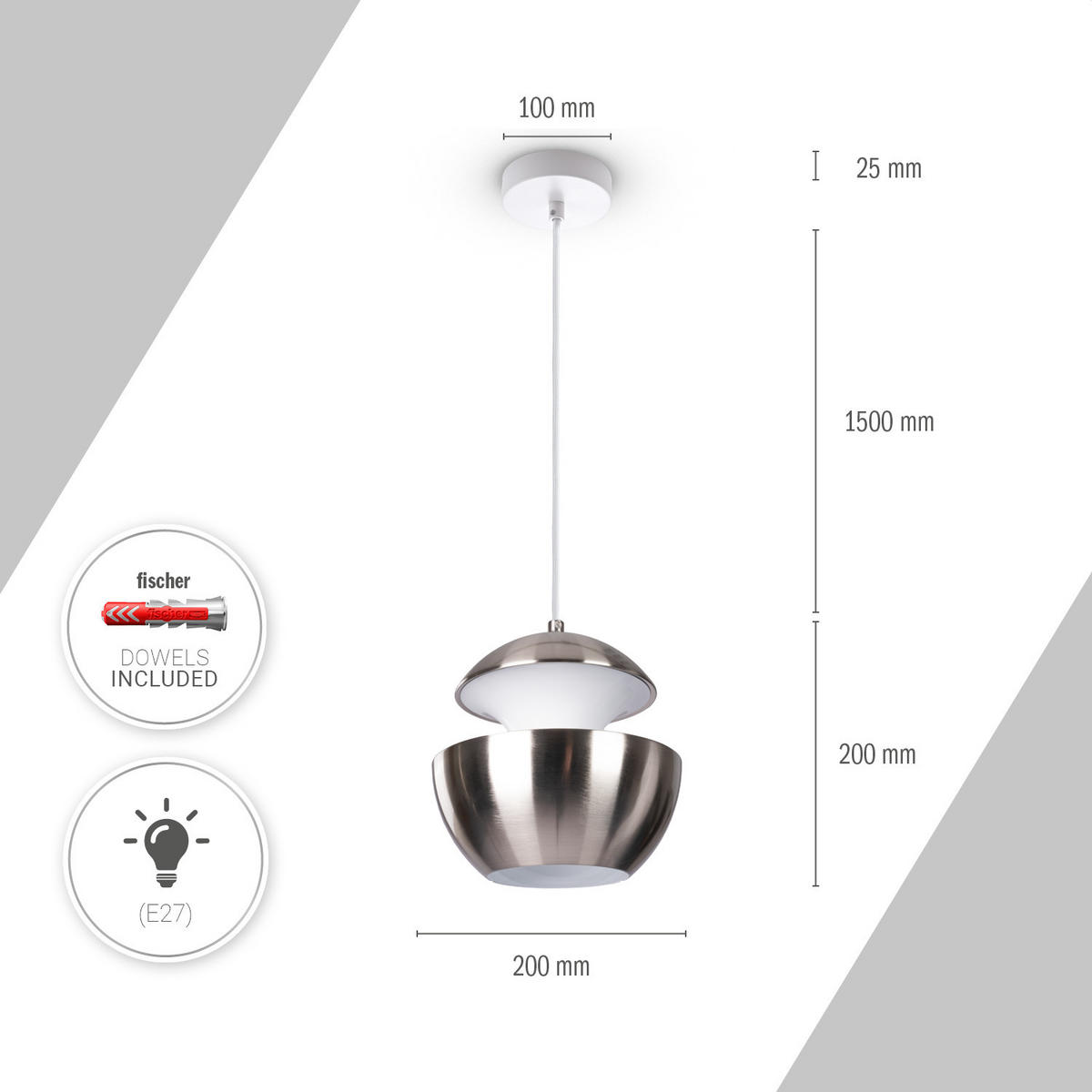 PENDELLEUCHTE Ben - Weiß/Grau, Metall (20/20/20cm) - Paco Home