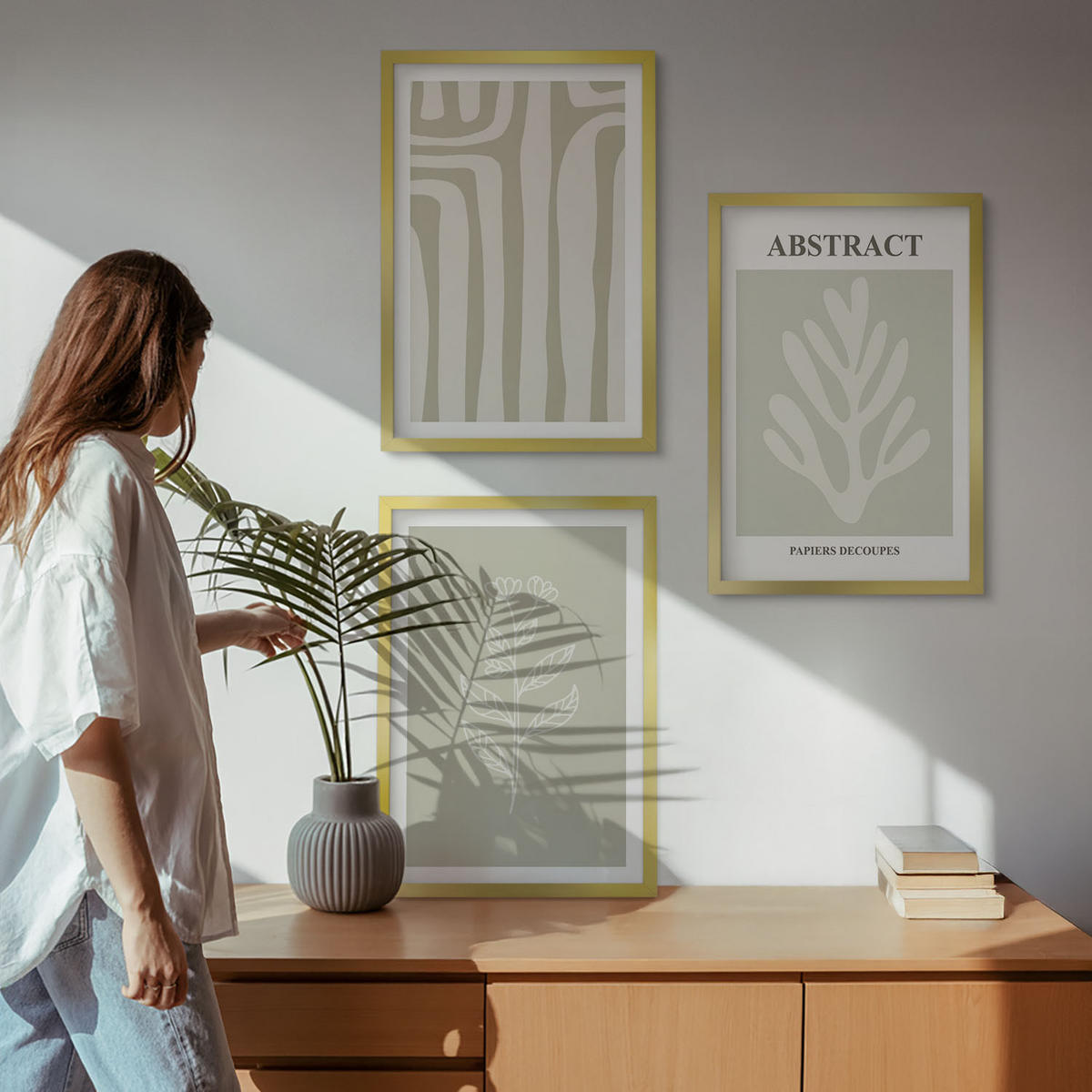 BILDER SET 3er Set - 40x60 cm Goldrahmen - Abstrakte Pflanzenmuster - Goldfarben, Kunststoff (40/60cm) - TULUP