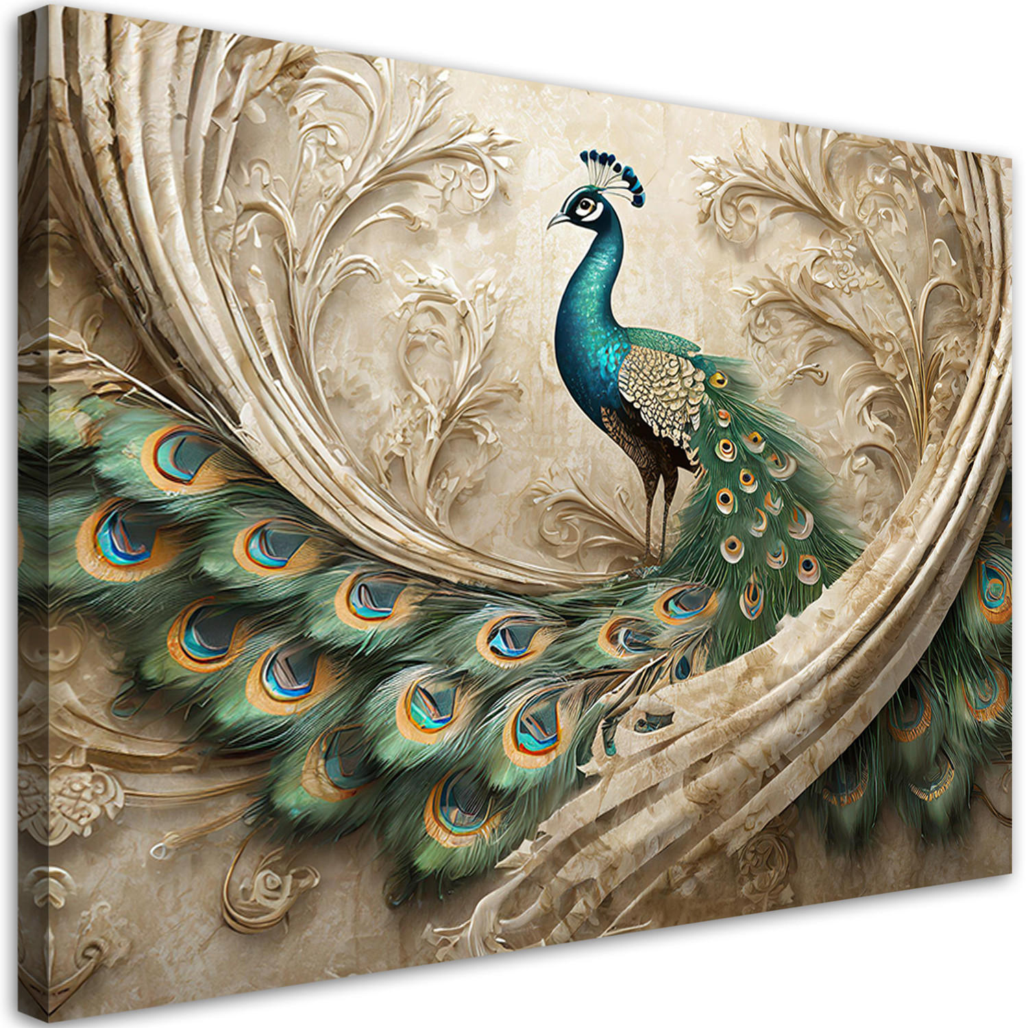 WANDBILD vogel tiere pfau beige - Beige, Textil (60/40cm) - Feeby