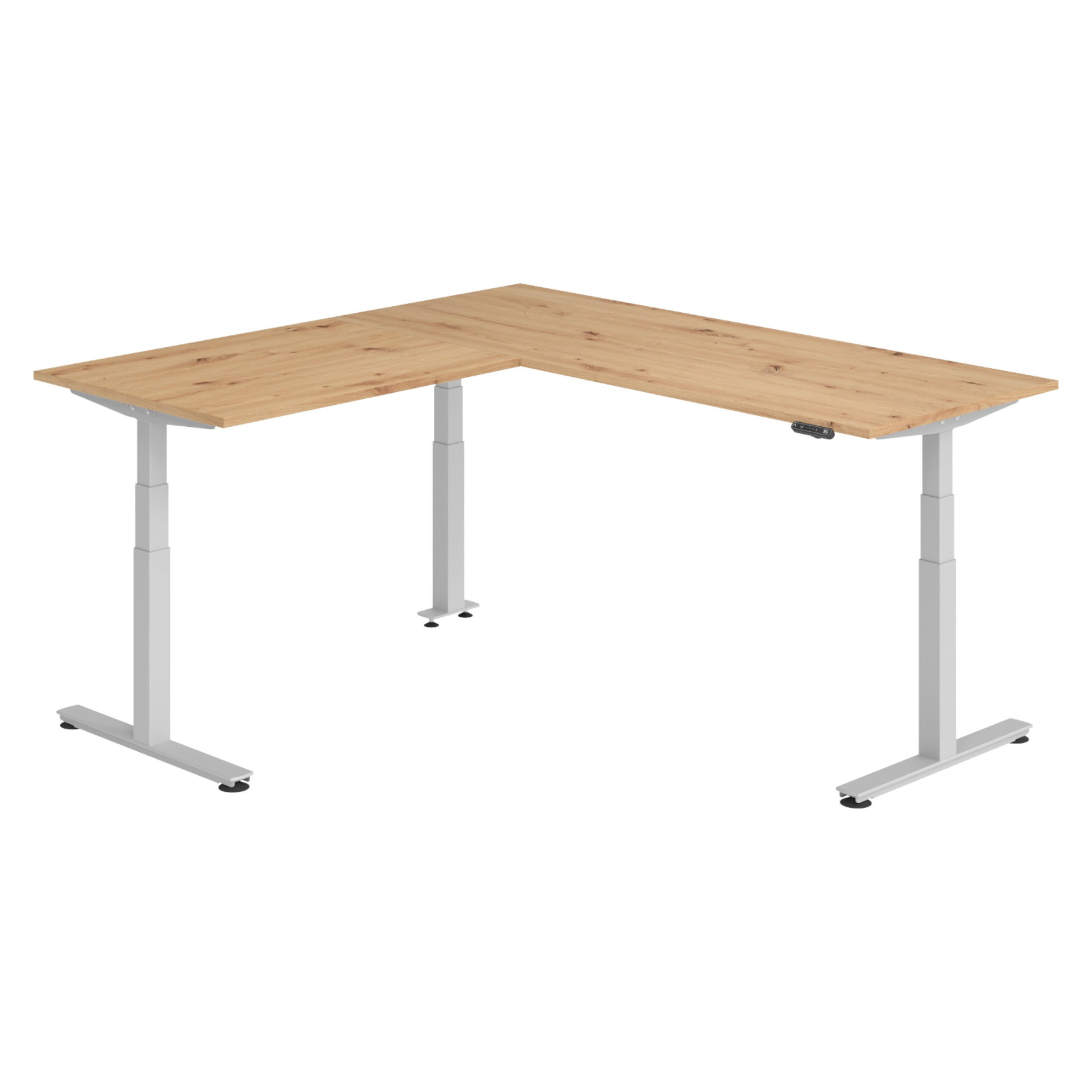 ECKSCHREIBTISCH elektrisch höhenverstellbar L-Form 200/200/74 cm in Wildeiche/Silberfarben - Wildeiche/Silberfarben, Holzwerkstoff (200/200/74cm) - bümö