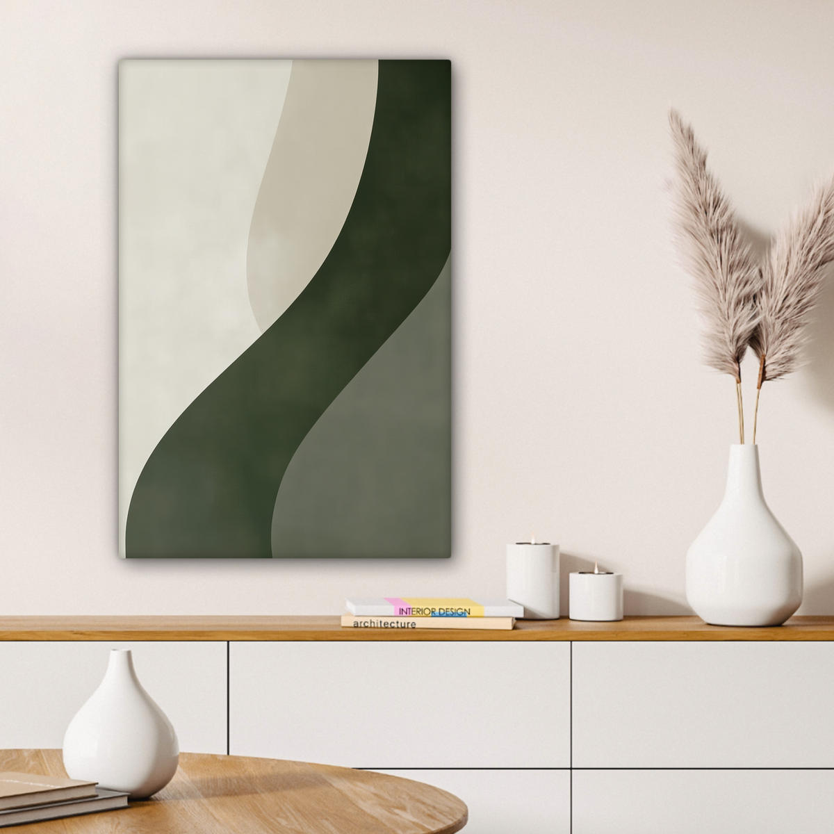 LEINWANDBILD Japandi - Grün - Abstrakt - Modern 40x60 cm - Salbeigrün, Textil (40/60cm) - MuchoWow