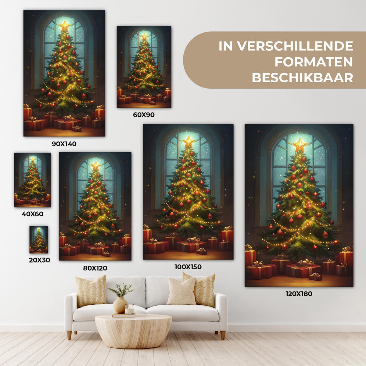 LEINWANDBILD Weihnachtsbaum - Geschenk - Winter 40x60 cm - Grün, Textil (40/60cm) - MuchoWow