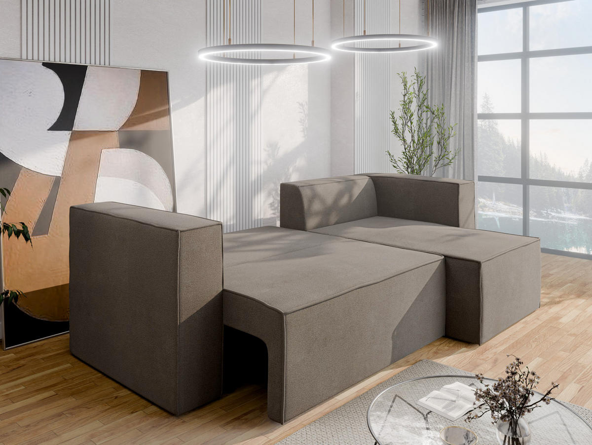 ECKSCHLAFSOFA AURIX Schlafsofa mit Bettkasten, Braun - Braun, Holz (150/244cm) - Panda Möbel