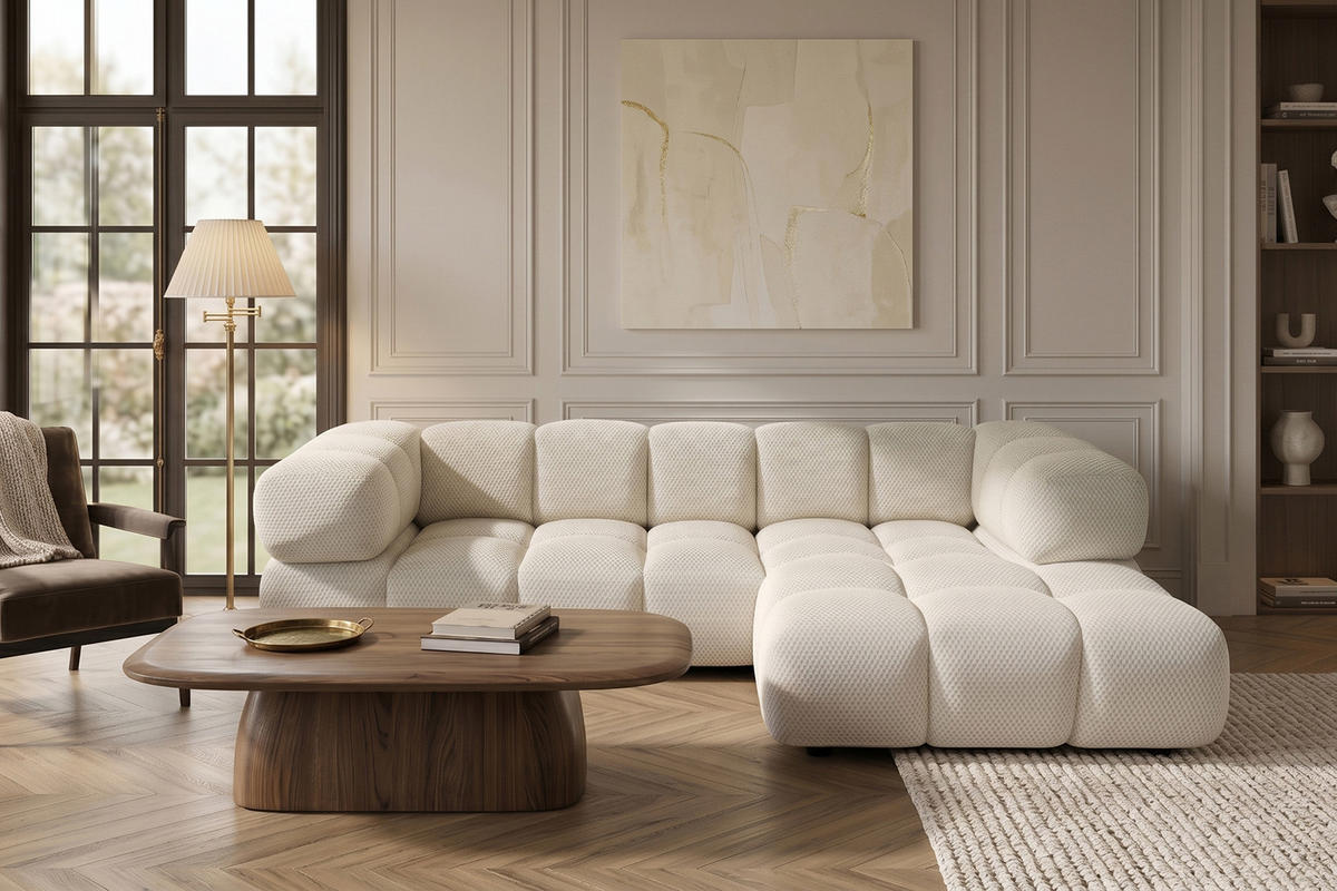 ECKSOFA L-FORM, Strukturierter Premiumstoff Sonic, Beige, Rechts, Averro - Beige, Holz (280/150cm) - Kaiser Möbel