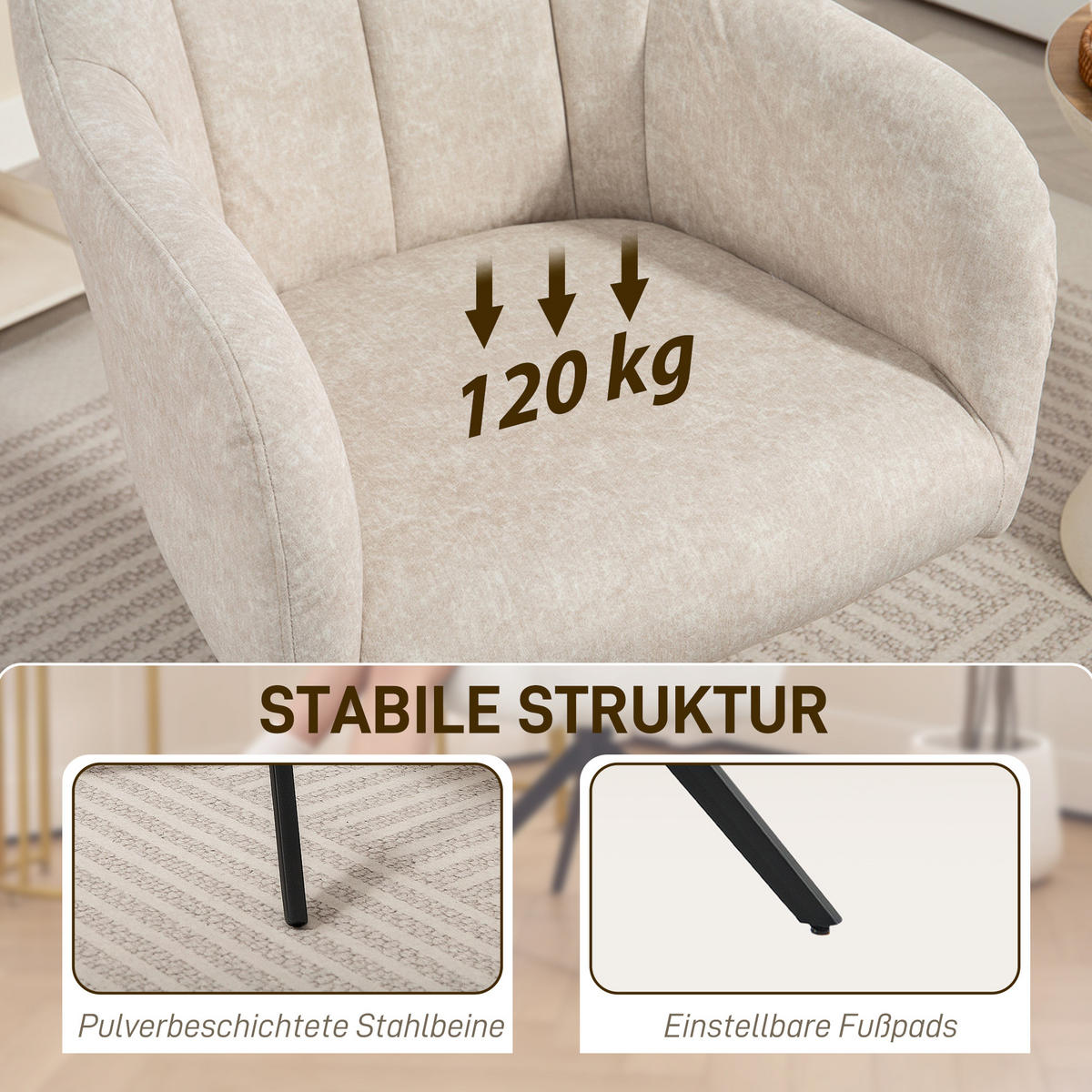 SESSEL Wohnzimmer Drehbar Loungesessel Gepolsterter Getufteter Relaxsessel Beige - Beige, Kunststoff (56/86/63cm) - HOMCOM