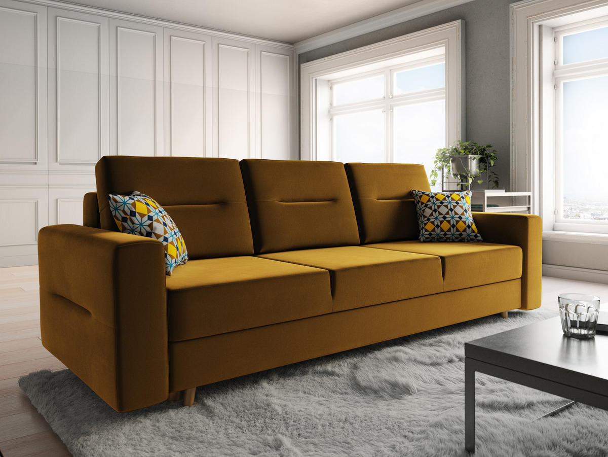 SOFA Bergen mit Schlaffunktion - Gelb/Goldfarben, Textil (234/90/95cm) - SIMKAM Furniture