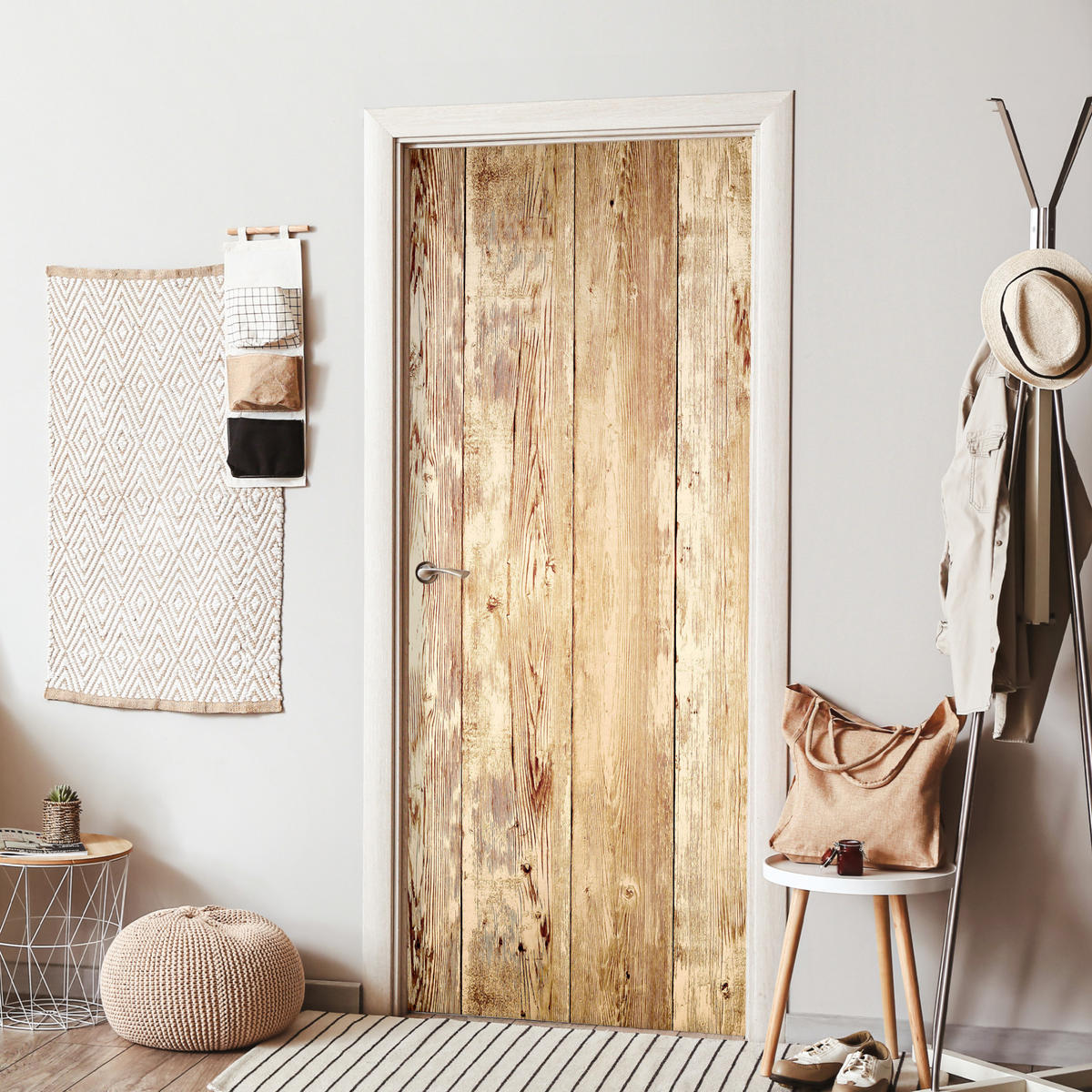 TÜRAUFKLEBER Selbstklebend - Holz - Vintage - Regal - Eiche 90x205 cm - Türtapete - Honigeiche, Kunststoff (90/0.1cm) - MuchoWow