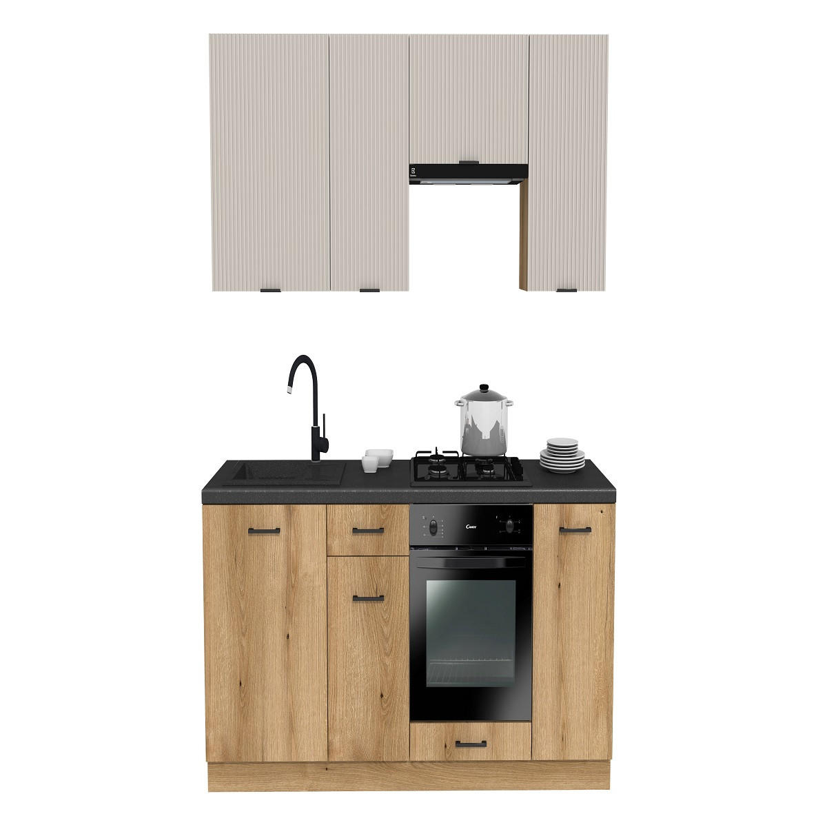 KÜCHENZEILE 200 cm mit Arbeitsplatte - SIMPLY Z10 - in Kaschmir Rille / Eiche - Kaschmir/Eichefarben, Holz (200/212/53cm)