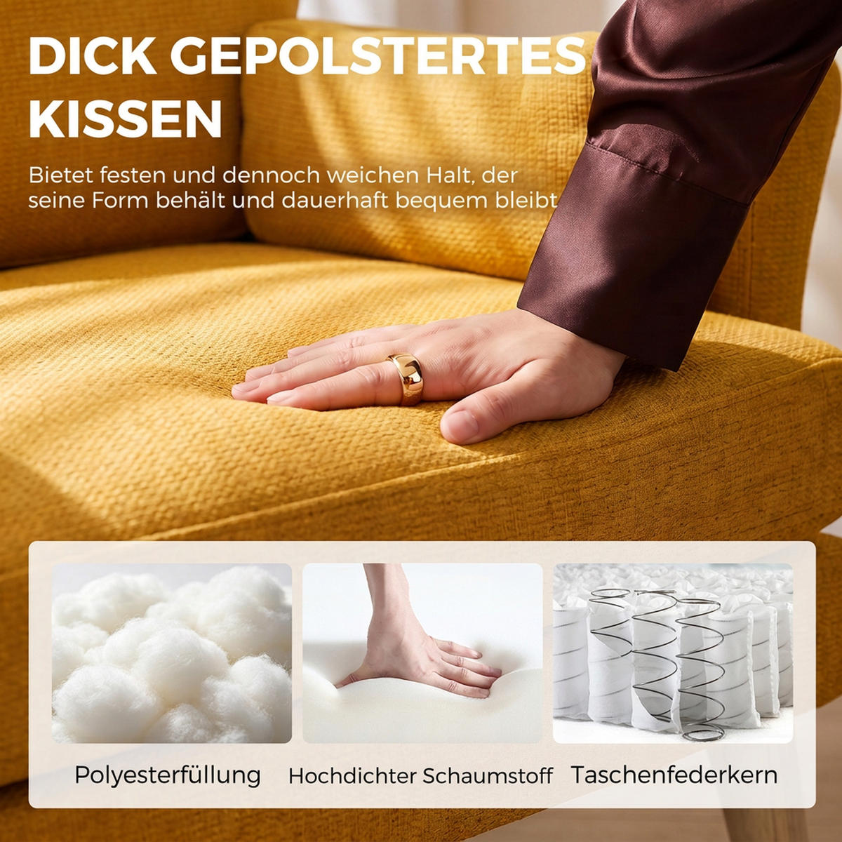 SESSEL Polyester Kautschukholz Gelb - Gelb/Schwarz, Holz/Textil (80/88/103cm) - HOMCOM