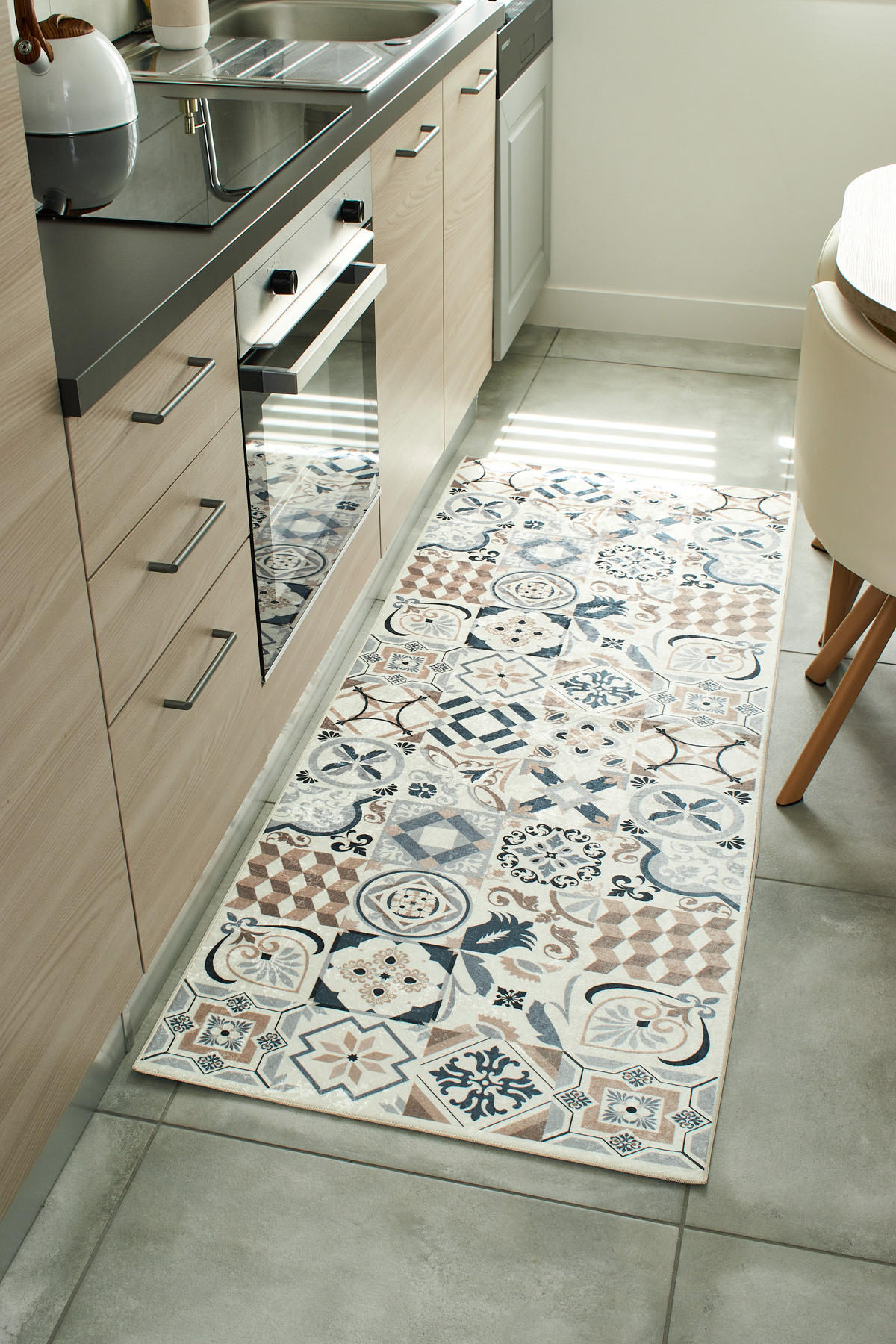 KÜCHENTEPPICH mit braunem Zementfliesenmuster Azulejo 70x180 cm - Braun, Textil (70/180cm) - Nazar Rugs