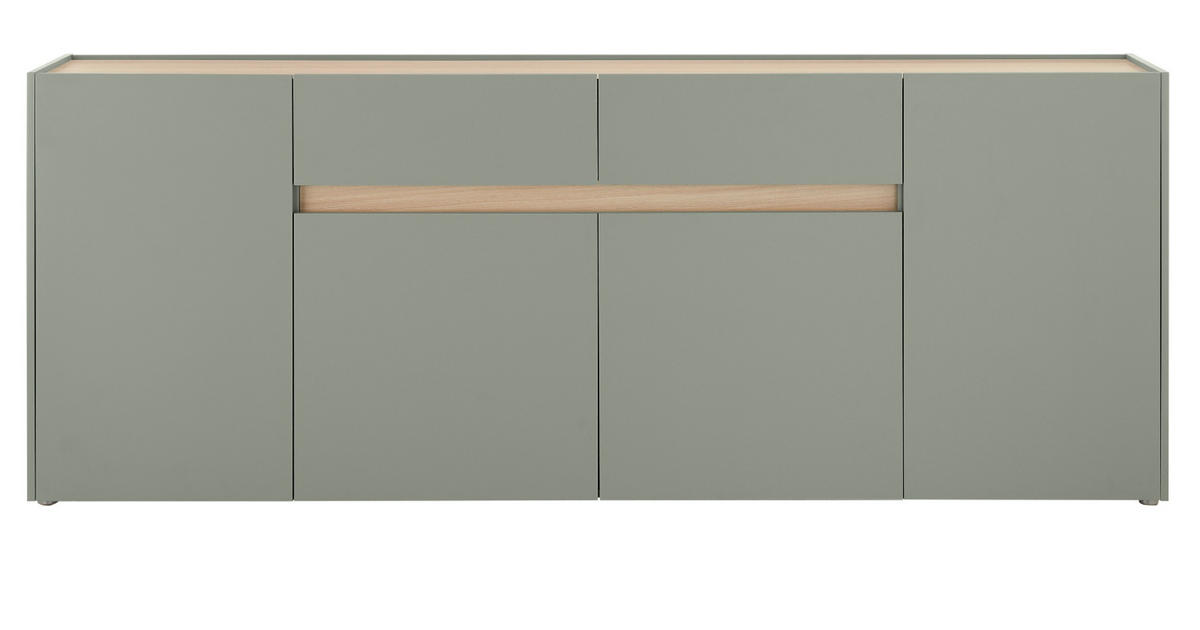 SIDEBOARD in Salbei Grün mit Eiche, große Kommode 4-türig mit Schubkästen, 223 x 87 cm - Salbeigrün/Eichefarben, Holz/Holzwerkstoff (223/87/40cm) - Furn.Design