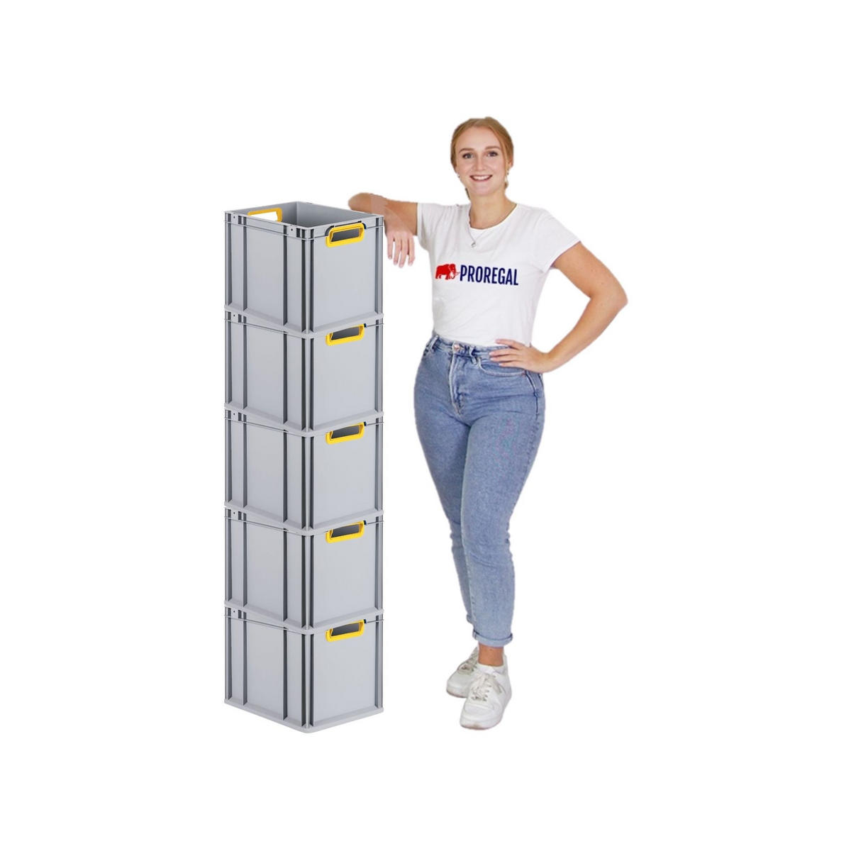 EUROBOX 5x Nextgen Color Mit Auflagedeckel 32x30x40cm Griffe Gelb Offen - Gelb, Kunststoff (30/32/40cm) - PROREGAL