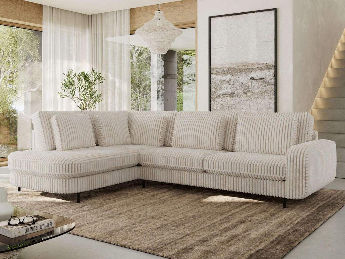 ROHOVÁ SEDAČKA CALENO L - Béžová Manšestr - Pravá Strana - černá/béžová, kov/textil (317/225cm) - MKS