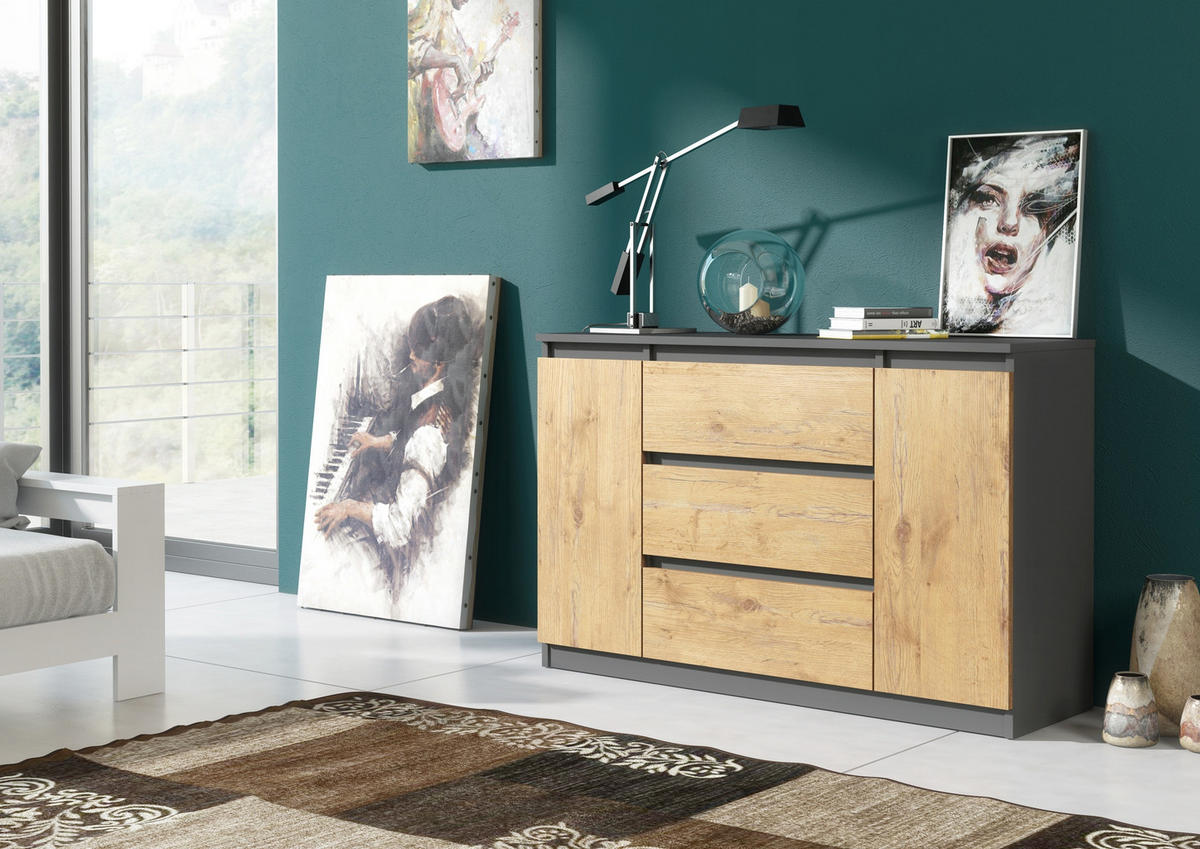KOMMODE Anthrazit, Lancelot 120/79/39 - Anthrazit/Eiche San Remo, Holzwerkstoff (120/79/39cm) - RAUMHIRSCH FURNITURE