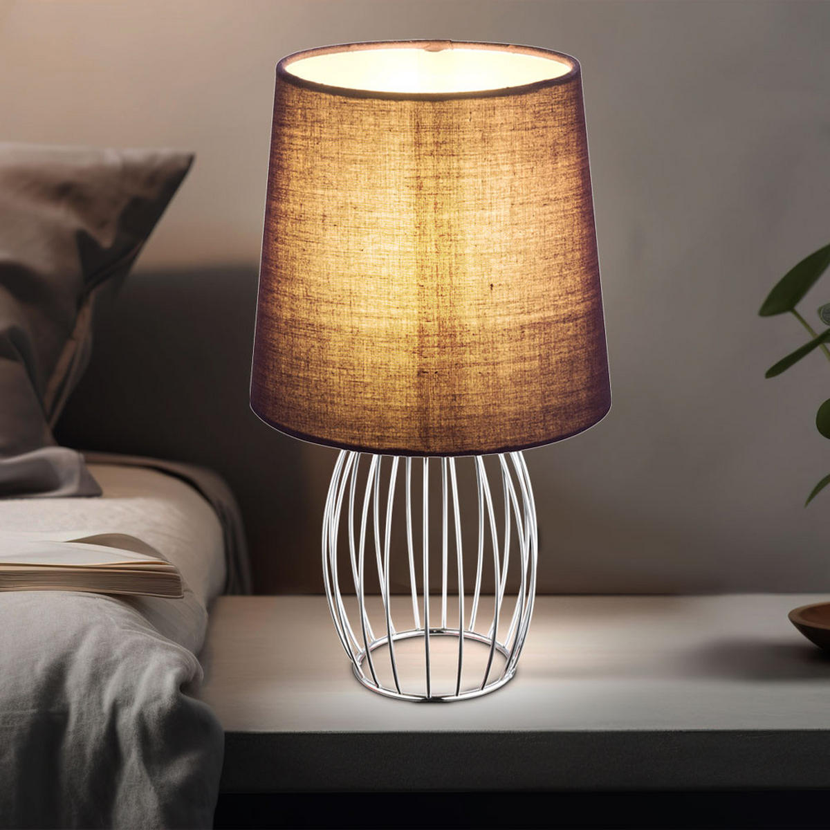 TISCHLEUCHTE Metall Textil Silber Chrom - Silberfarben, Metall (16/16/29cm) - Globo Lighting