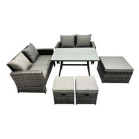 GARTENMÖBELSET mit ESSTISCH,HOCHLEHNER-SOFA Polyrattan Dunkelgrauer Mix 7-Sitzer - Dunkelgrau/Grau, Glas/Kunststoff - Fimous