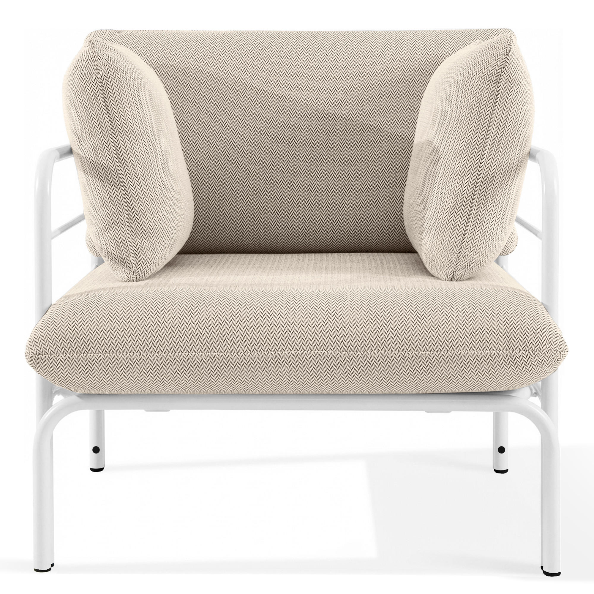 GARTENSESSEL RAMBE inkl. Auflagen, Stahlgestell, Modern, Weiß - Beige/Weiß, Textil/Metall (79/80/80cm) - KONSIMO®