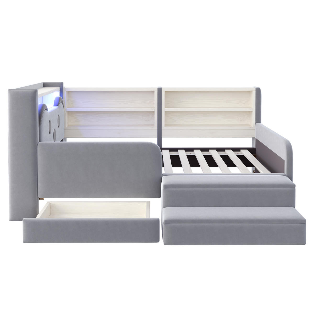 POLSTERBETT 90*200 cm mit LED, USB und Schublade, Hellgrau - Hellgrau, Textil (90/200cm) - FLIEKS