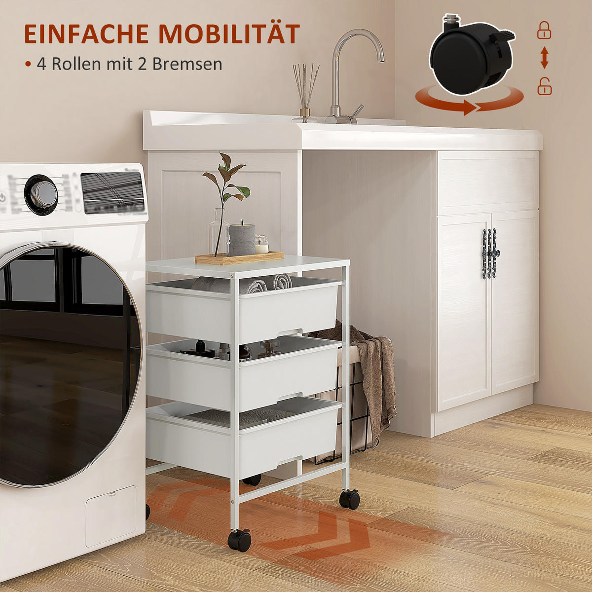 ROLLWAGEN, Servierwagen mit 3 Etagen, 40,8 x 33,5 x 60,5 cm, Weiß - Weiß, Metall (40.8/60.5/33.5cm) - HOMCOM